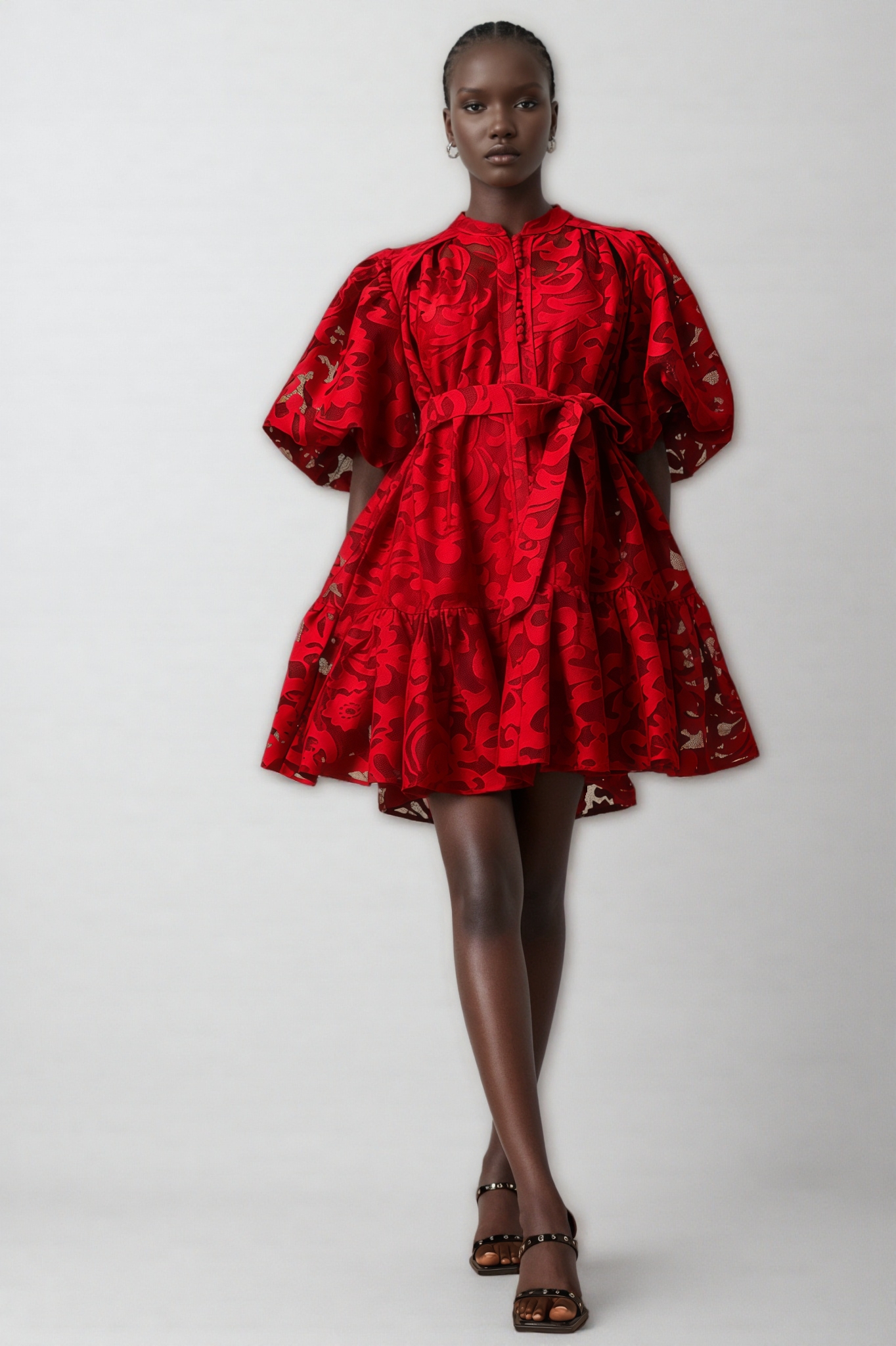 Elgin Red Jacquard Semi-sheer Mini Dress
