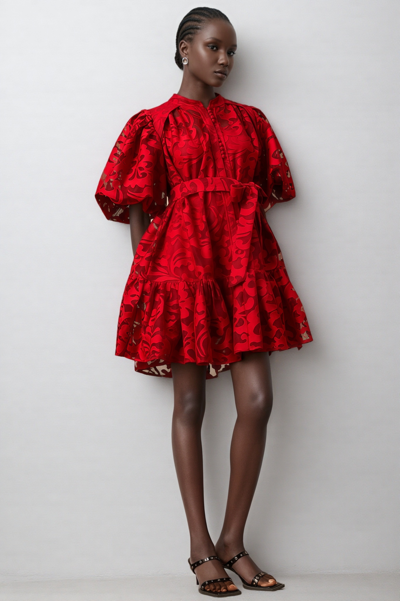 Elgin Red Jacquard Semi-sheer Mini Dress