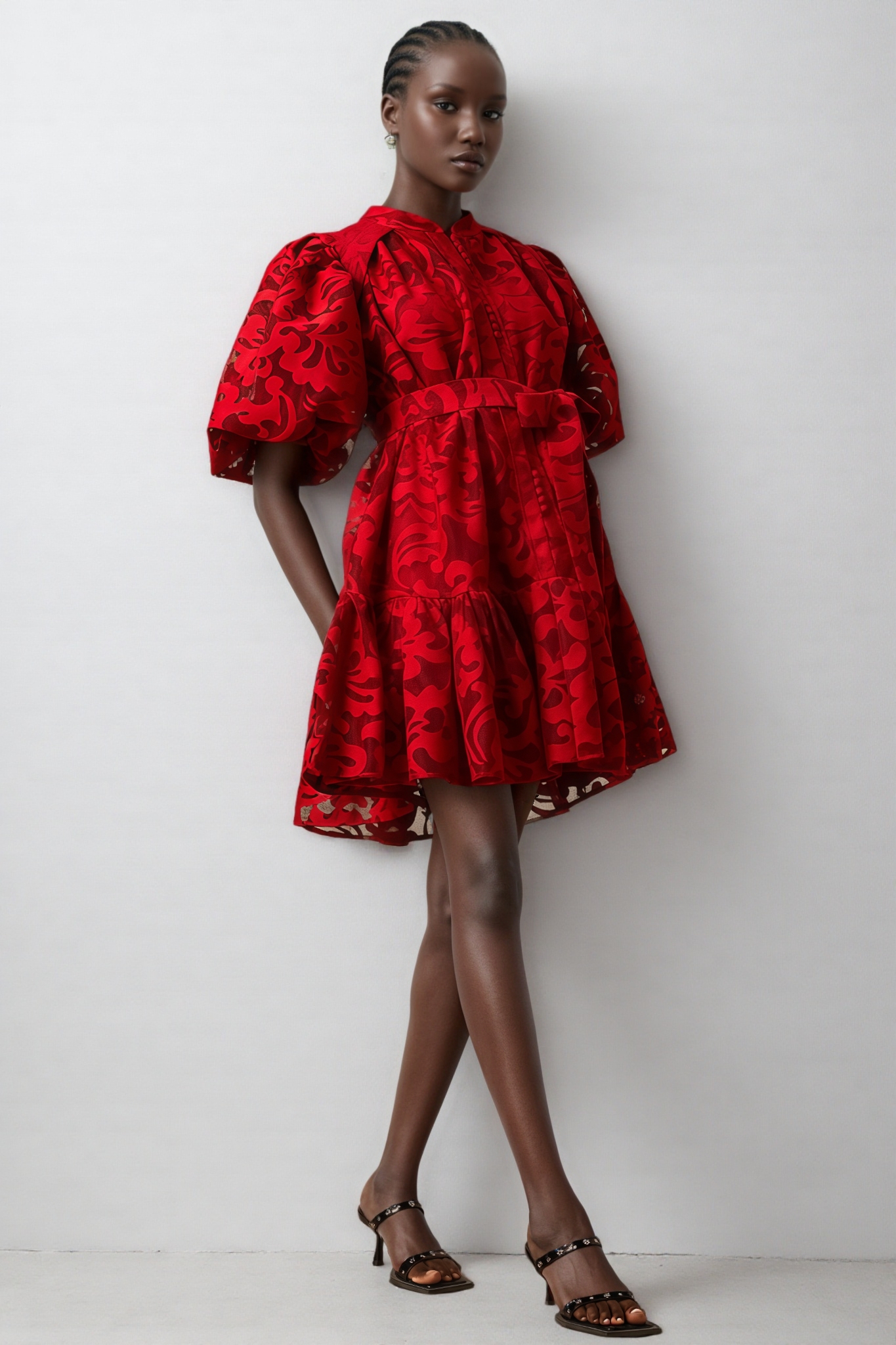 Elgin Red Jacquard Semi-sheer Mini Dress