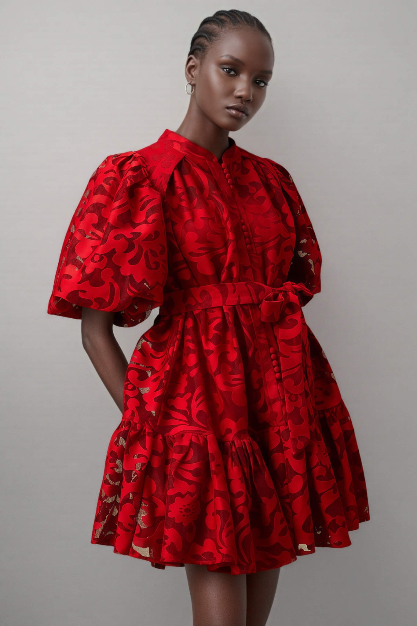 Elgin Red Jacquard Semi-sheer Mini Dress