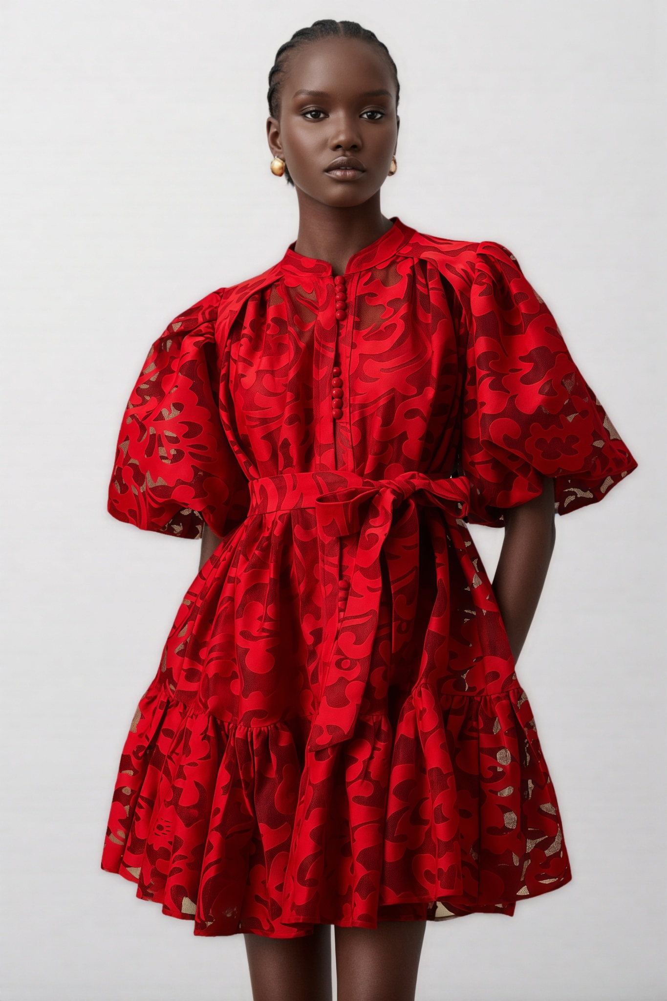 Elgin Red Jacquard Semi-sheer Mini Dress