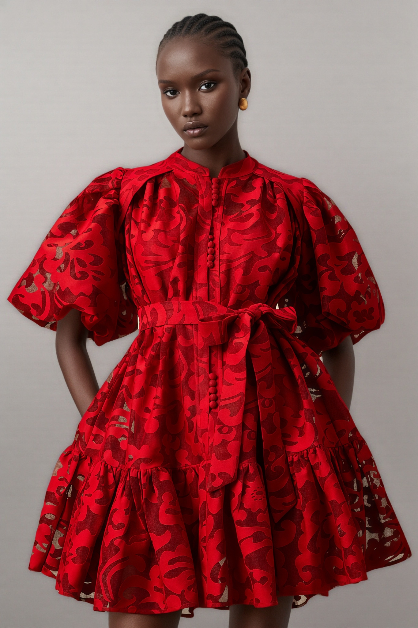 Elgin Red Jacquard Semi-sheer Mini Dress