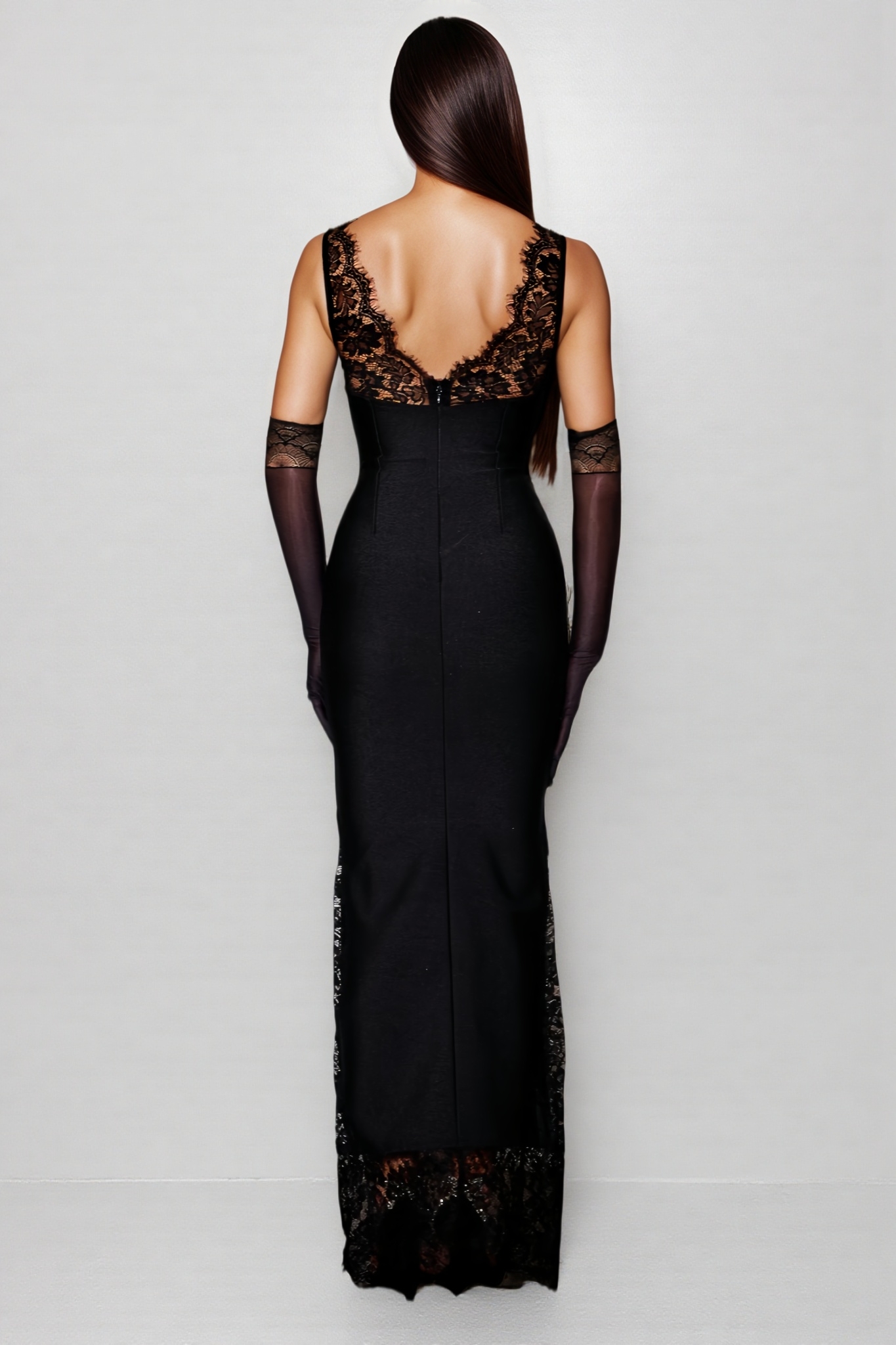 Xavier Black Lace Deep V Maxi Dress