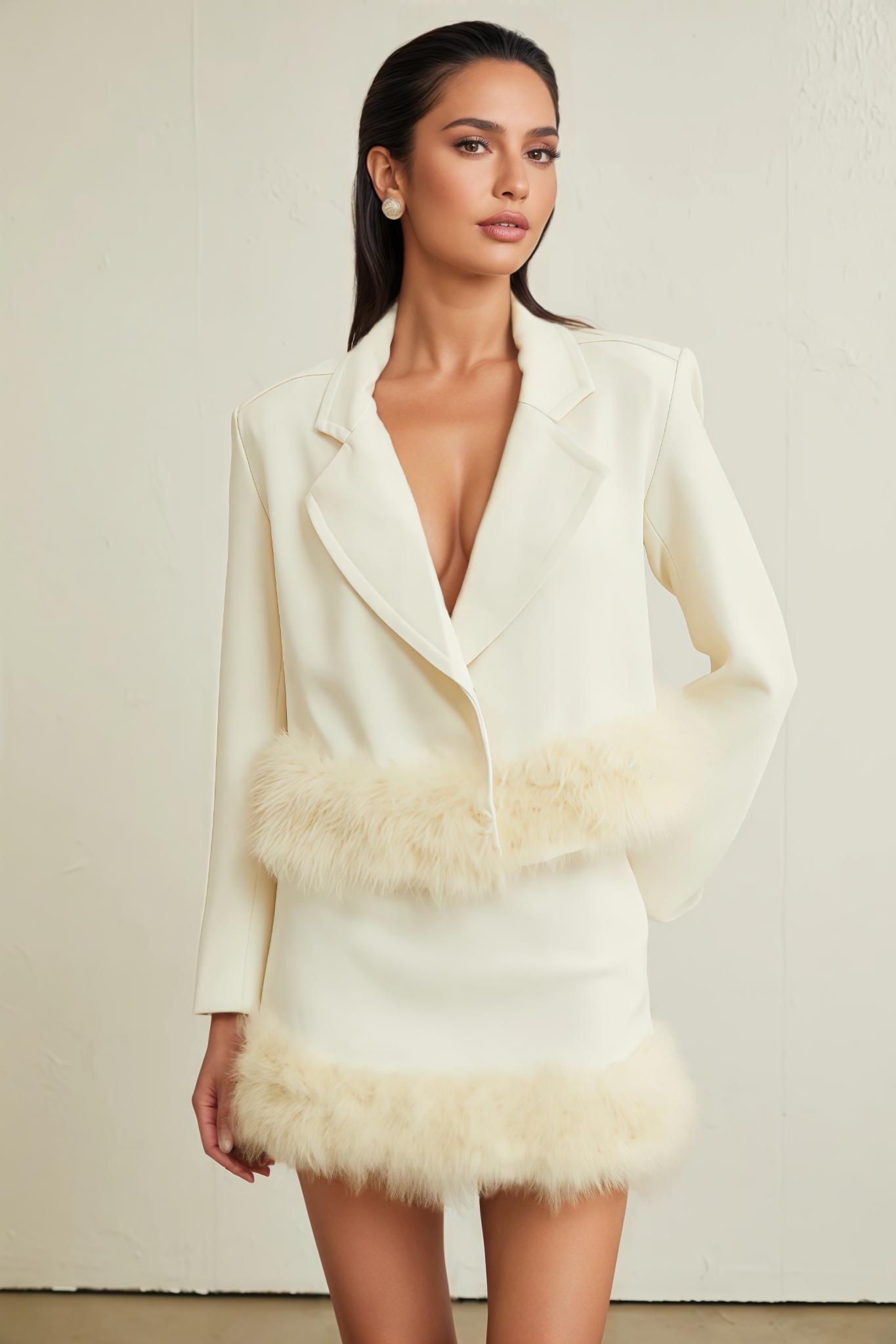 Sevan Feather Hem Blazer Mini Dress Set