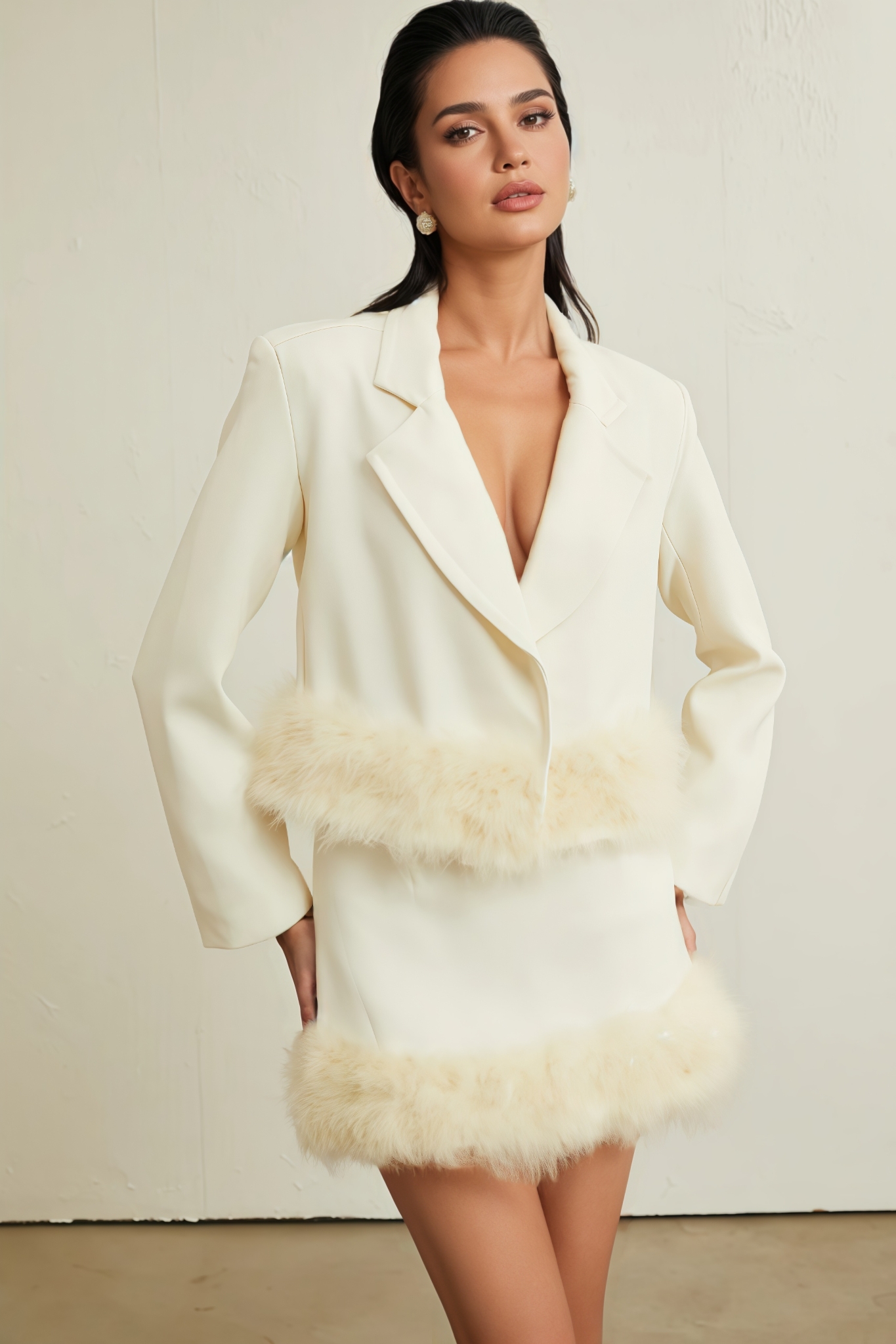 Sevan Feather Hem Blazer Mini Dress Set