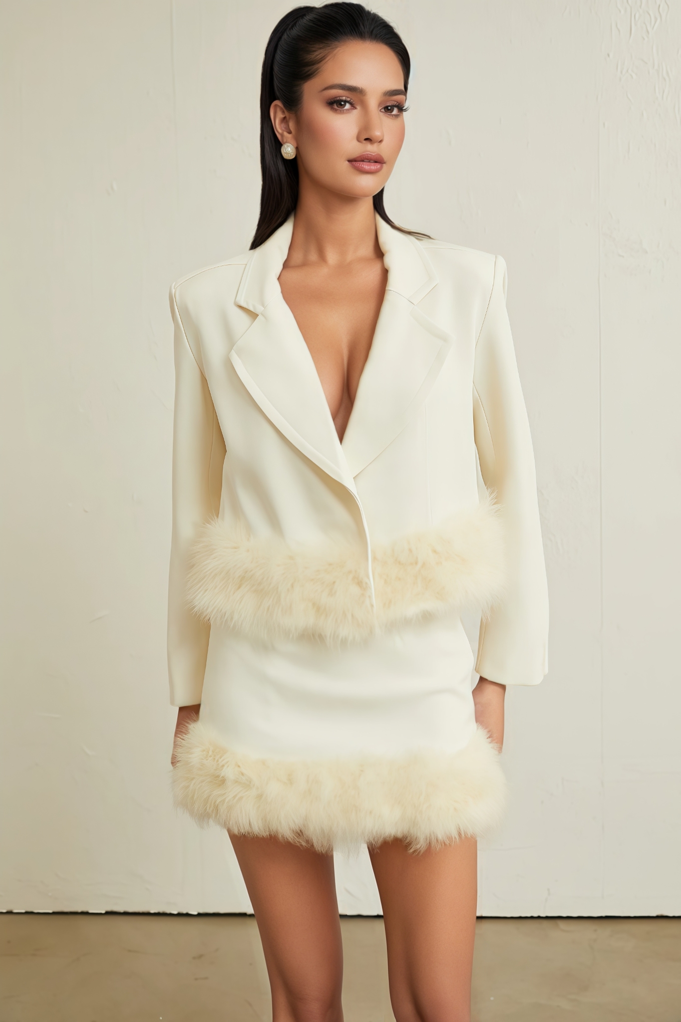 Sevan Feather Hem Blazer Mini Dress Set