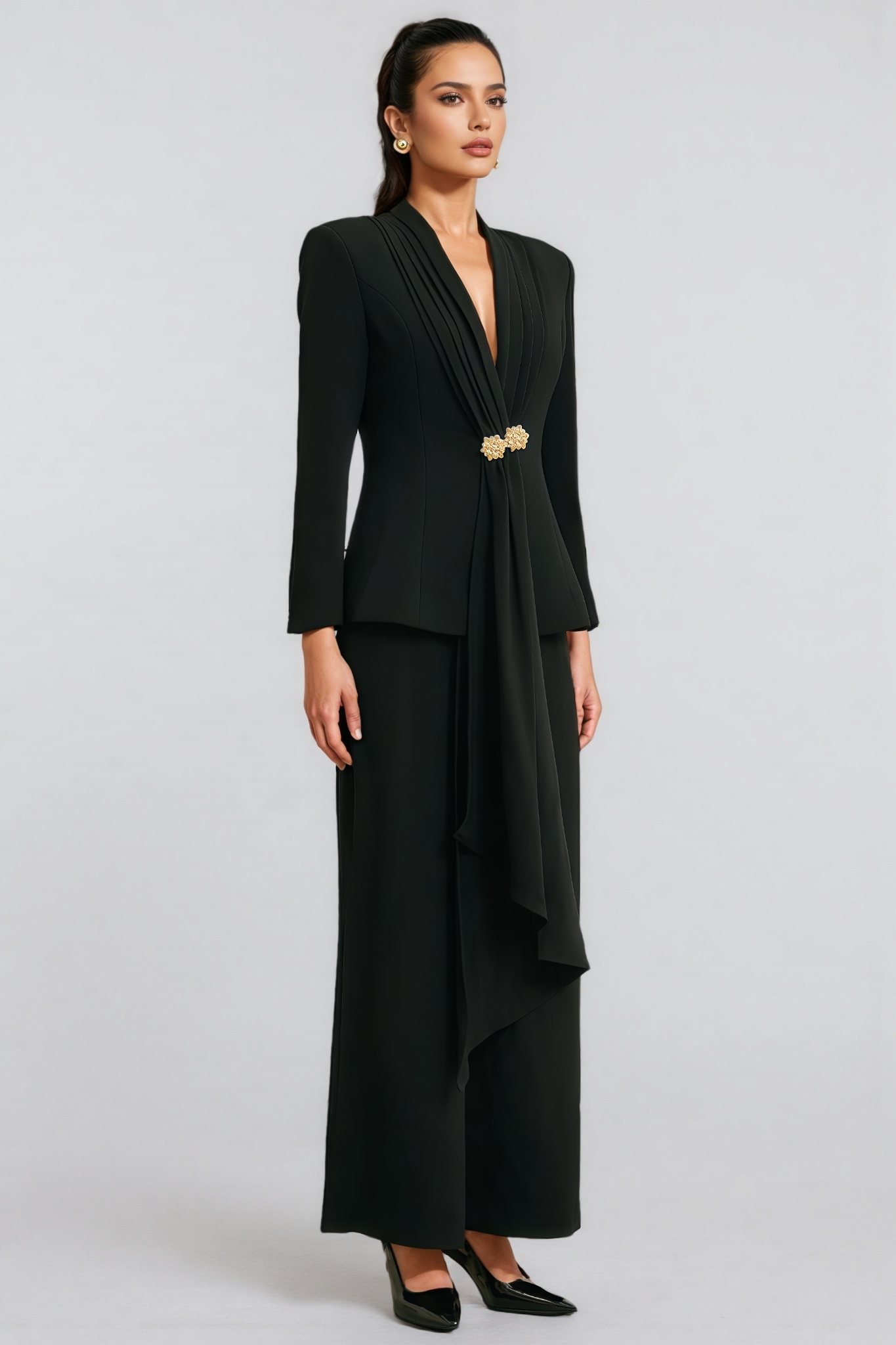 Ellen Black Pleated Jacket & Trousers Matching Set