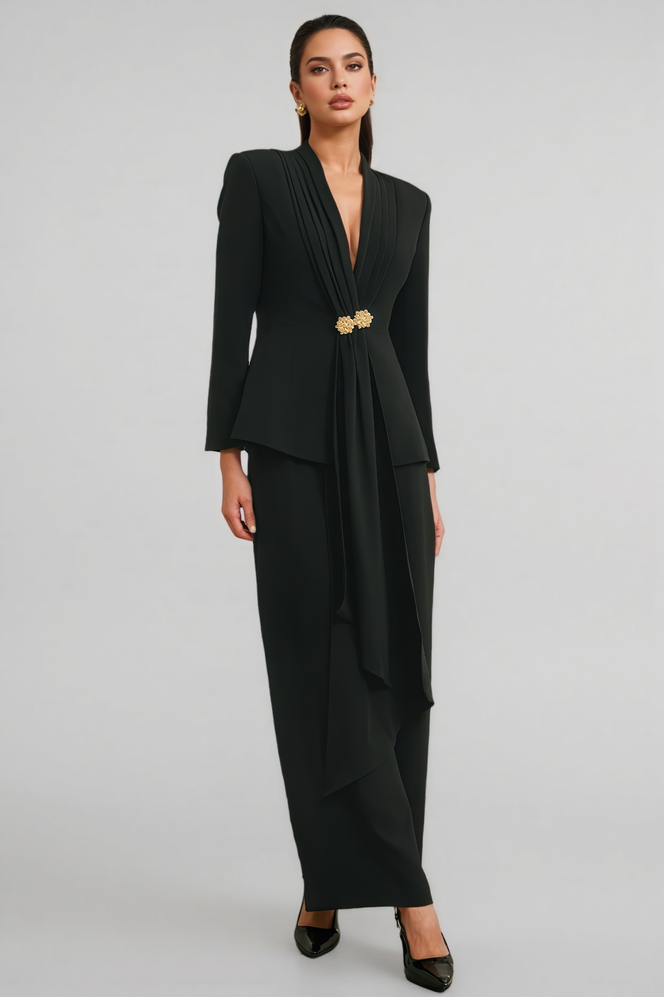 Ellen Black Pleated Jacket & Trousers Matching Set