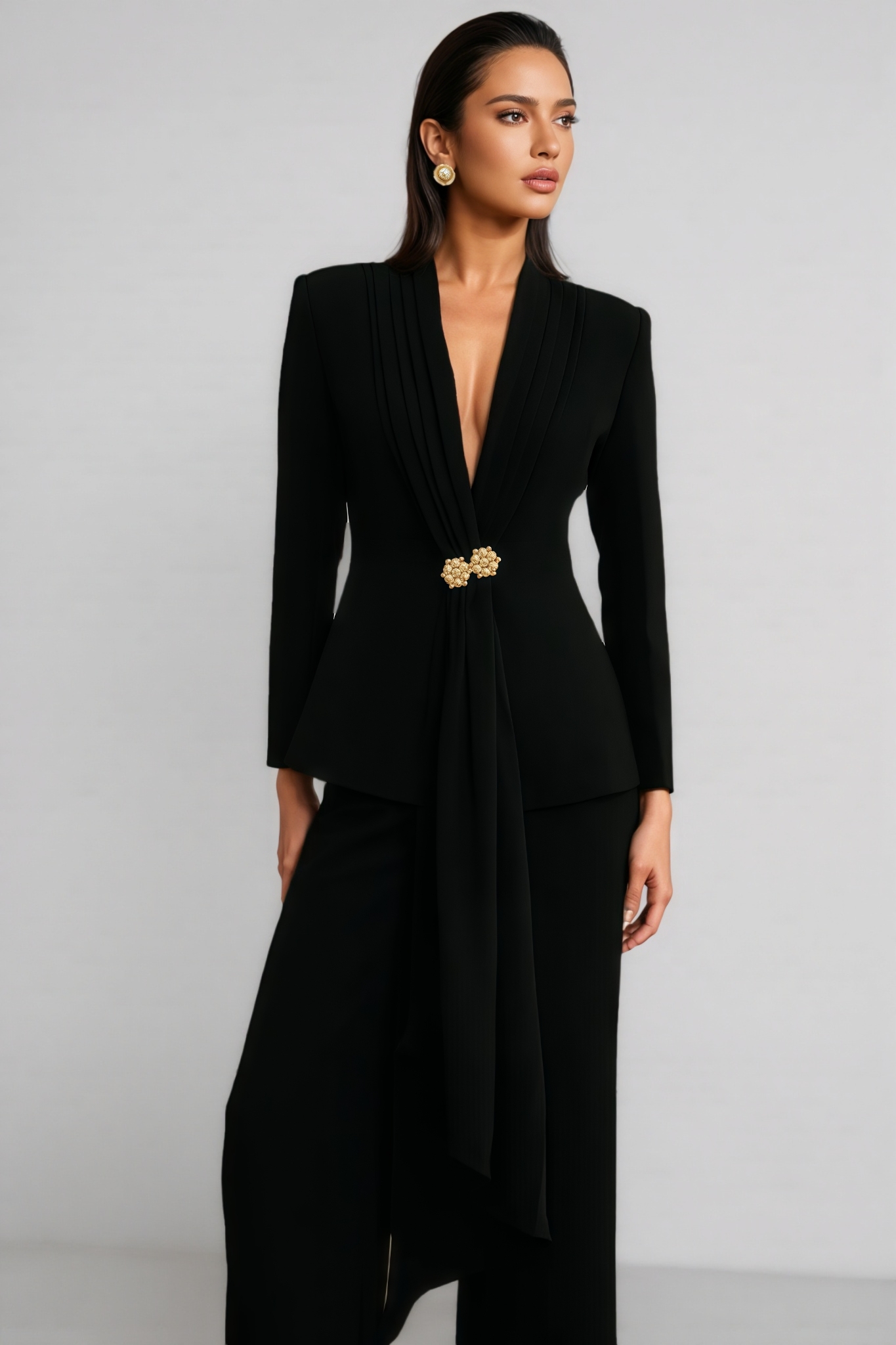 Ellen Black Pleated Jacket & Trousers Matching Set