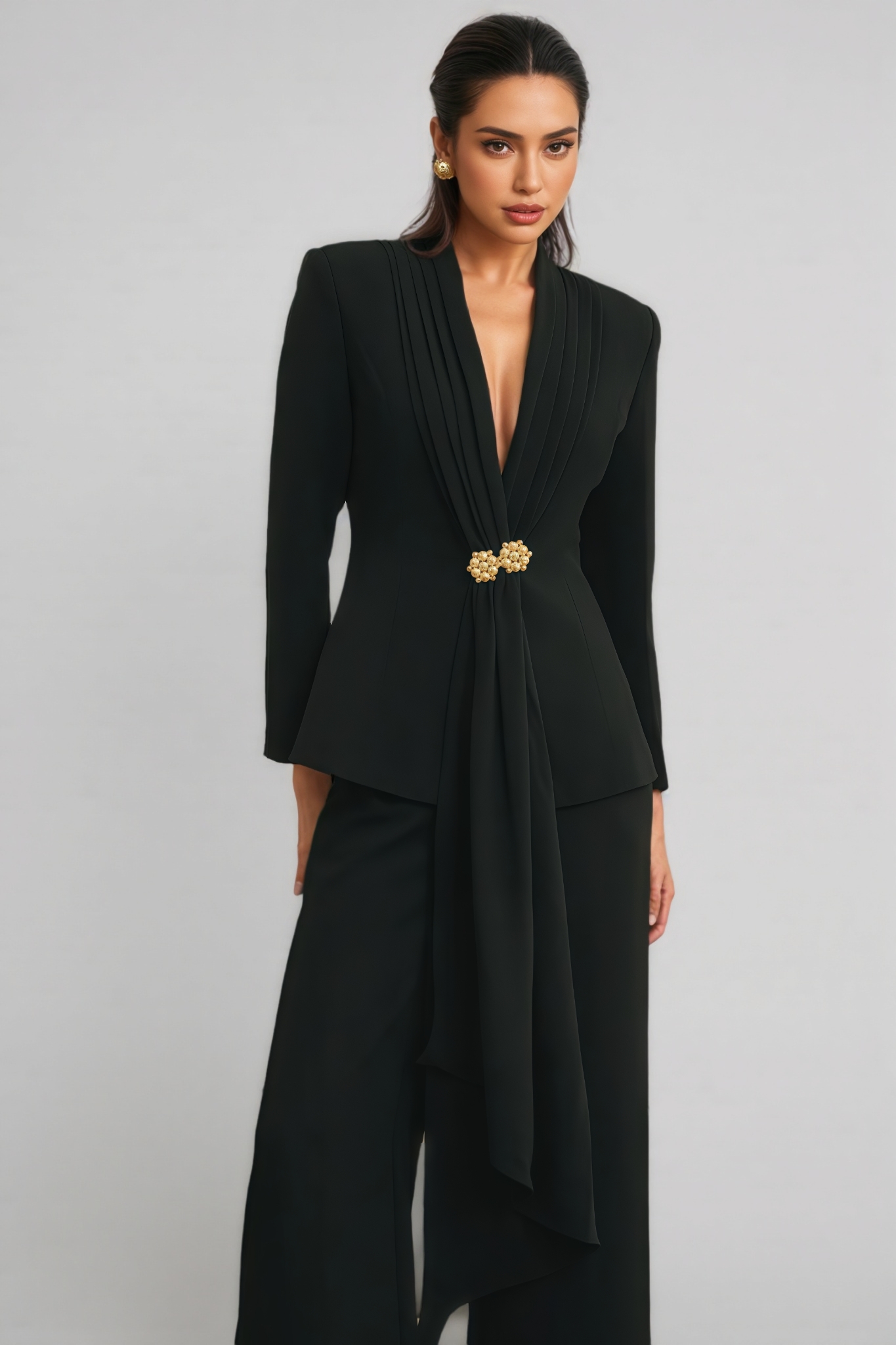 Ellen Black Pleated Jacket & Trousers Matching Set