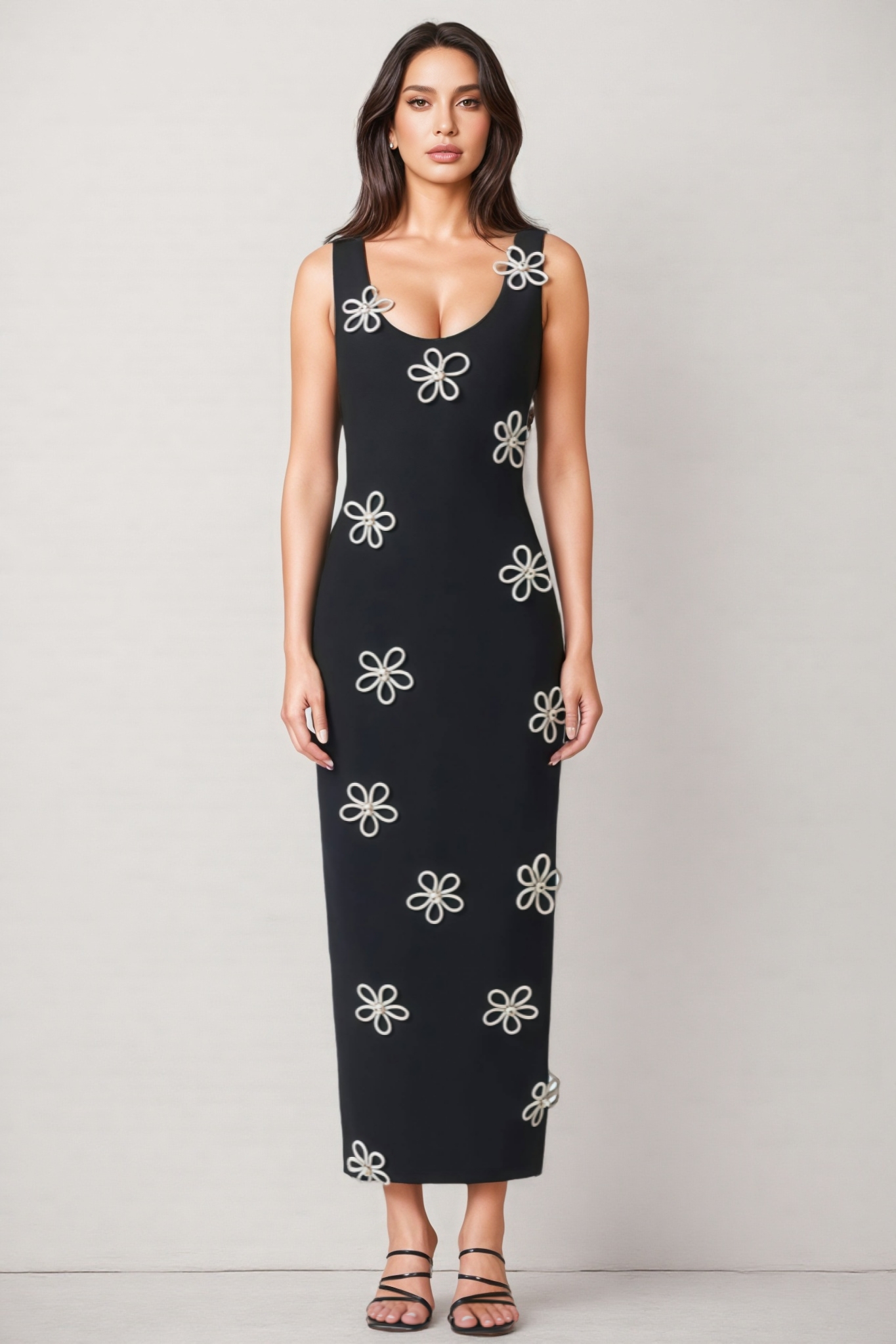 Sharo Black Diamante Midi Dress