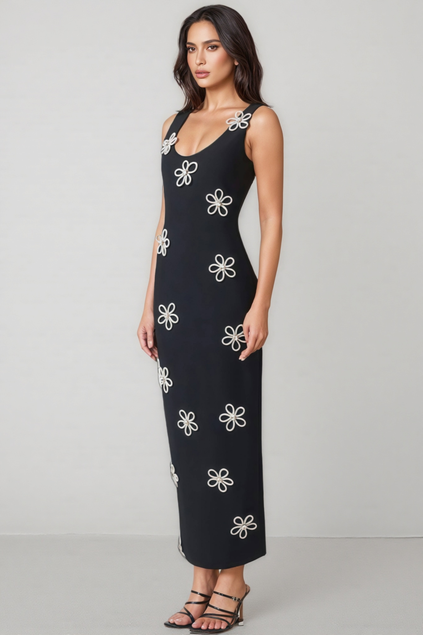 Sharo Black Diamante Midi Dress