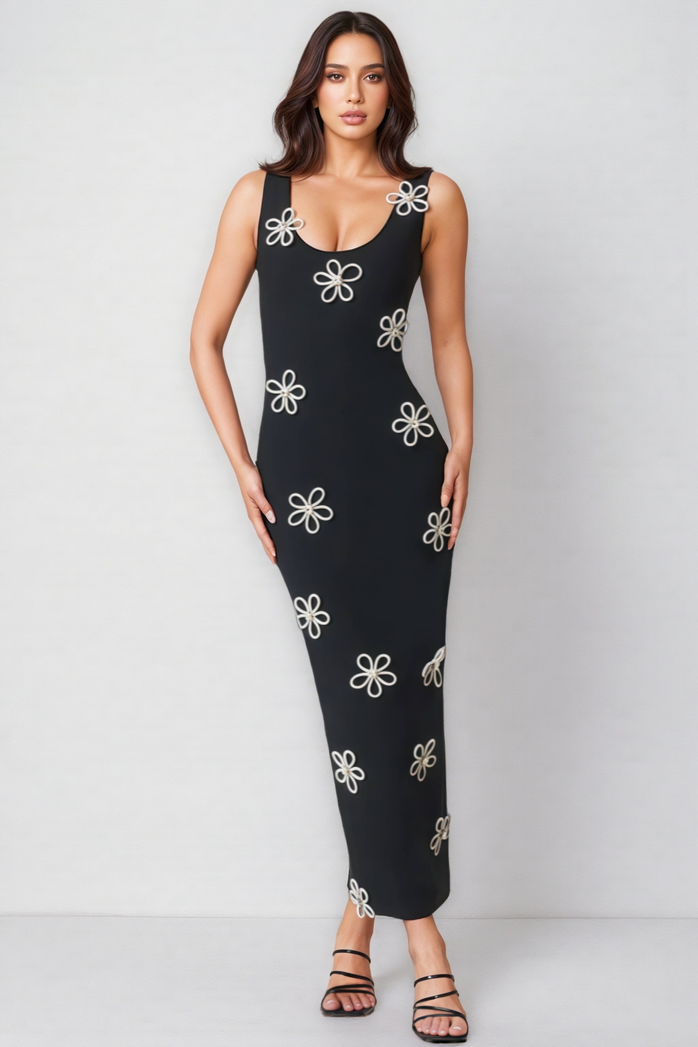 Sharo Black Diamante Midi Dress