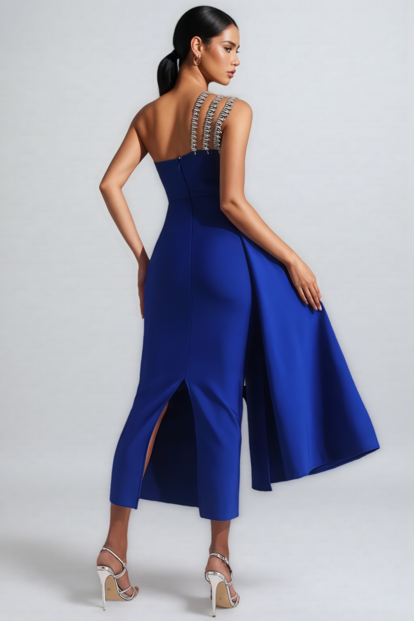 Sorenk One Shoulder Diamond Bandage Maxi Dress