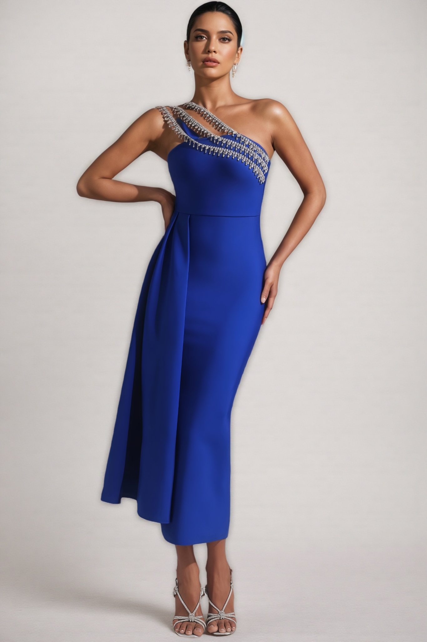 Sorenk One Shoulder Diamond Bandage Maxi Dress