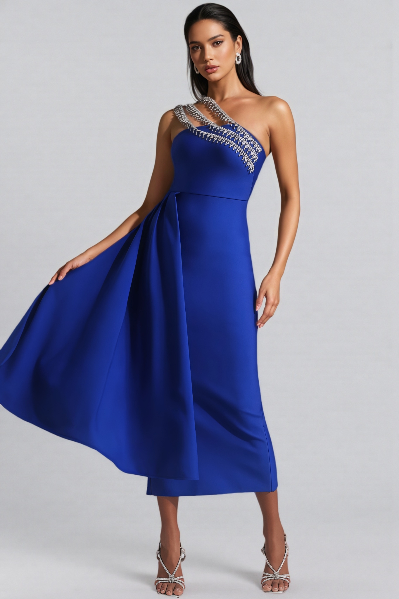 Sorenk One Shoulder Diamond Bandage Maxi Dress