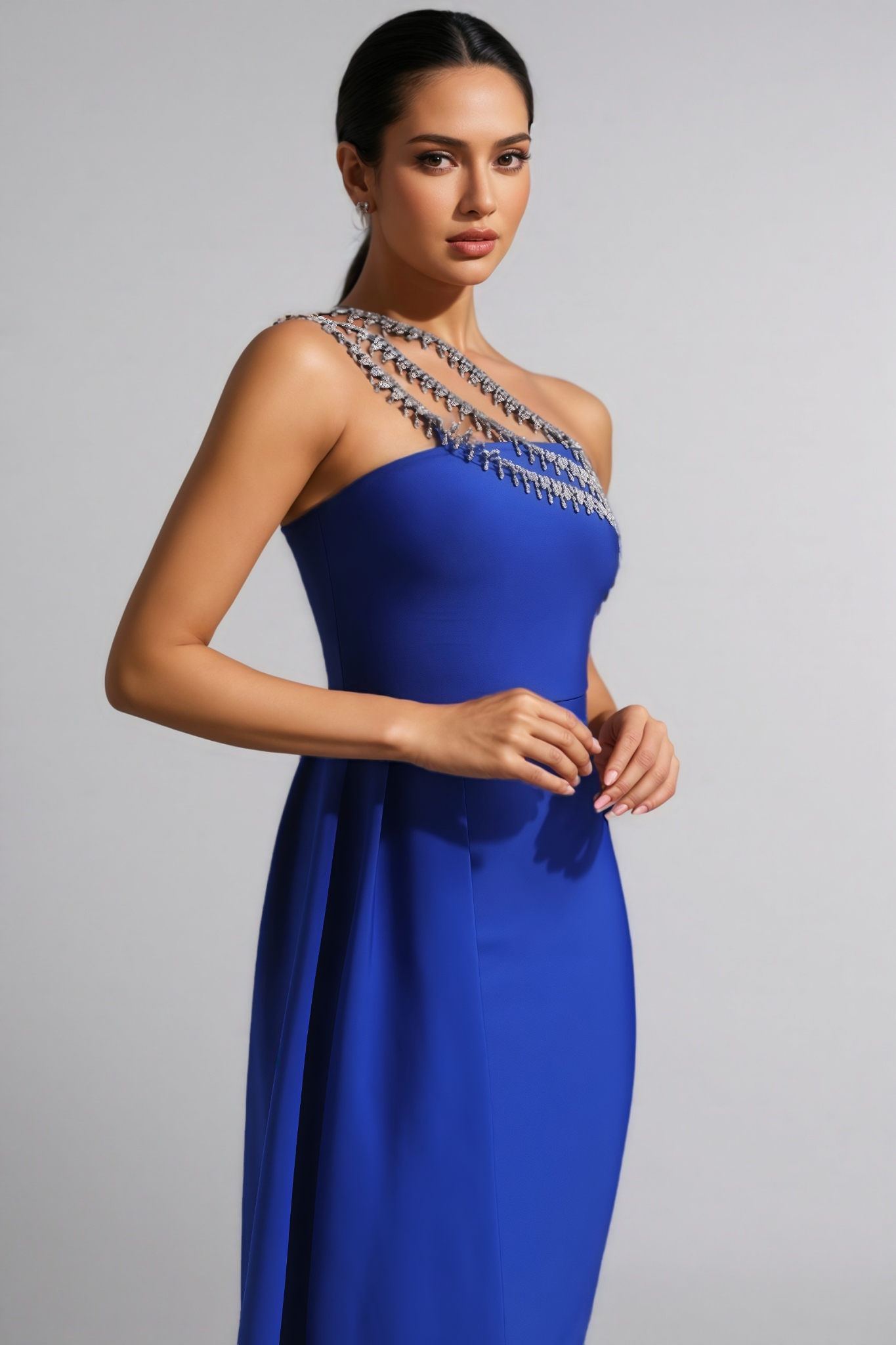Sorenk One Shoulder Diamond Bandage Maxi Dress