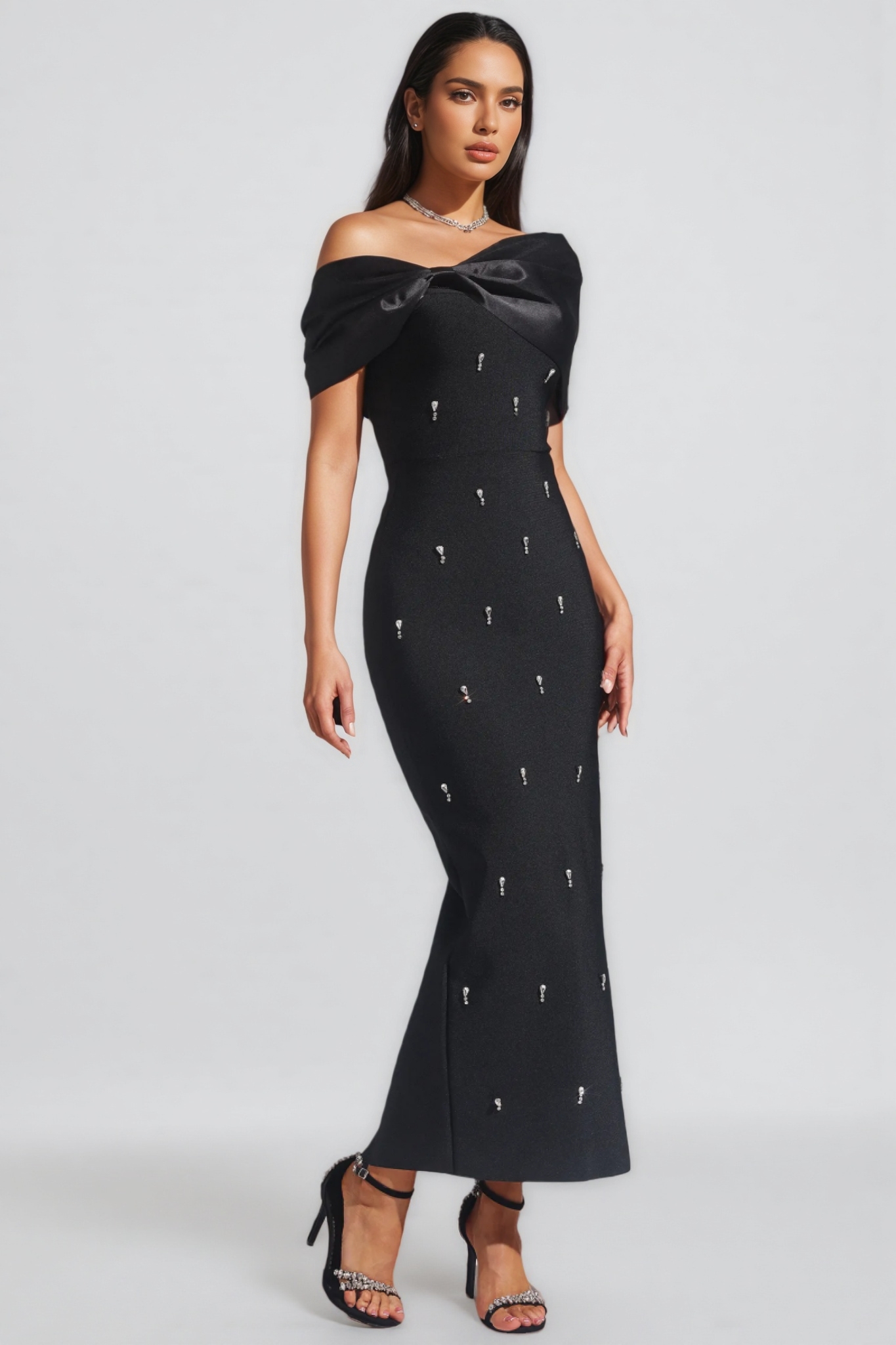 Elerid Diamond Bow Bandage Maxi Dress