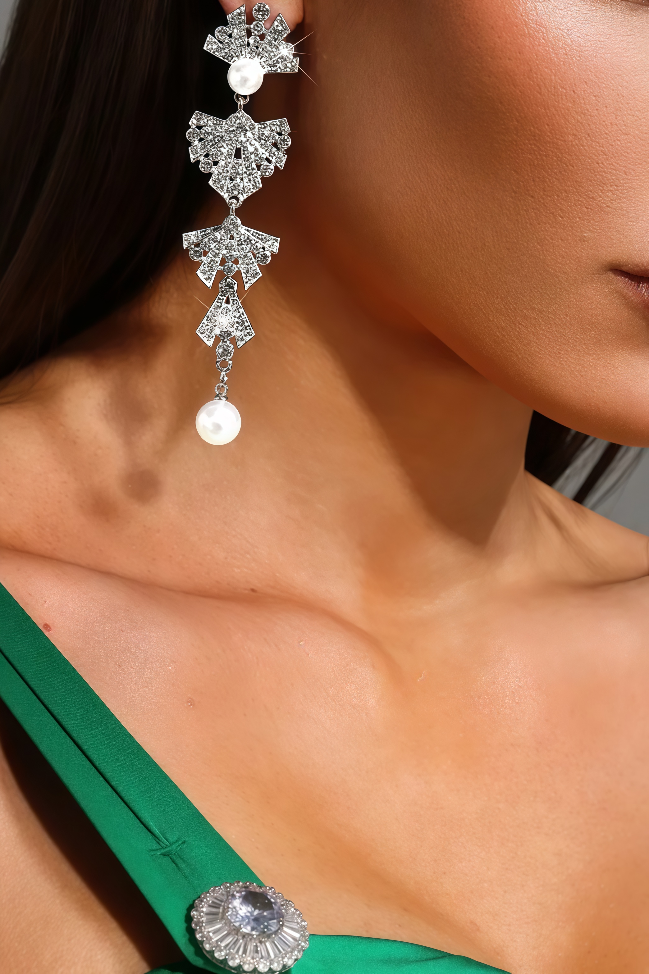 Dorelrl Diamond Pearl Sector Earrings
