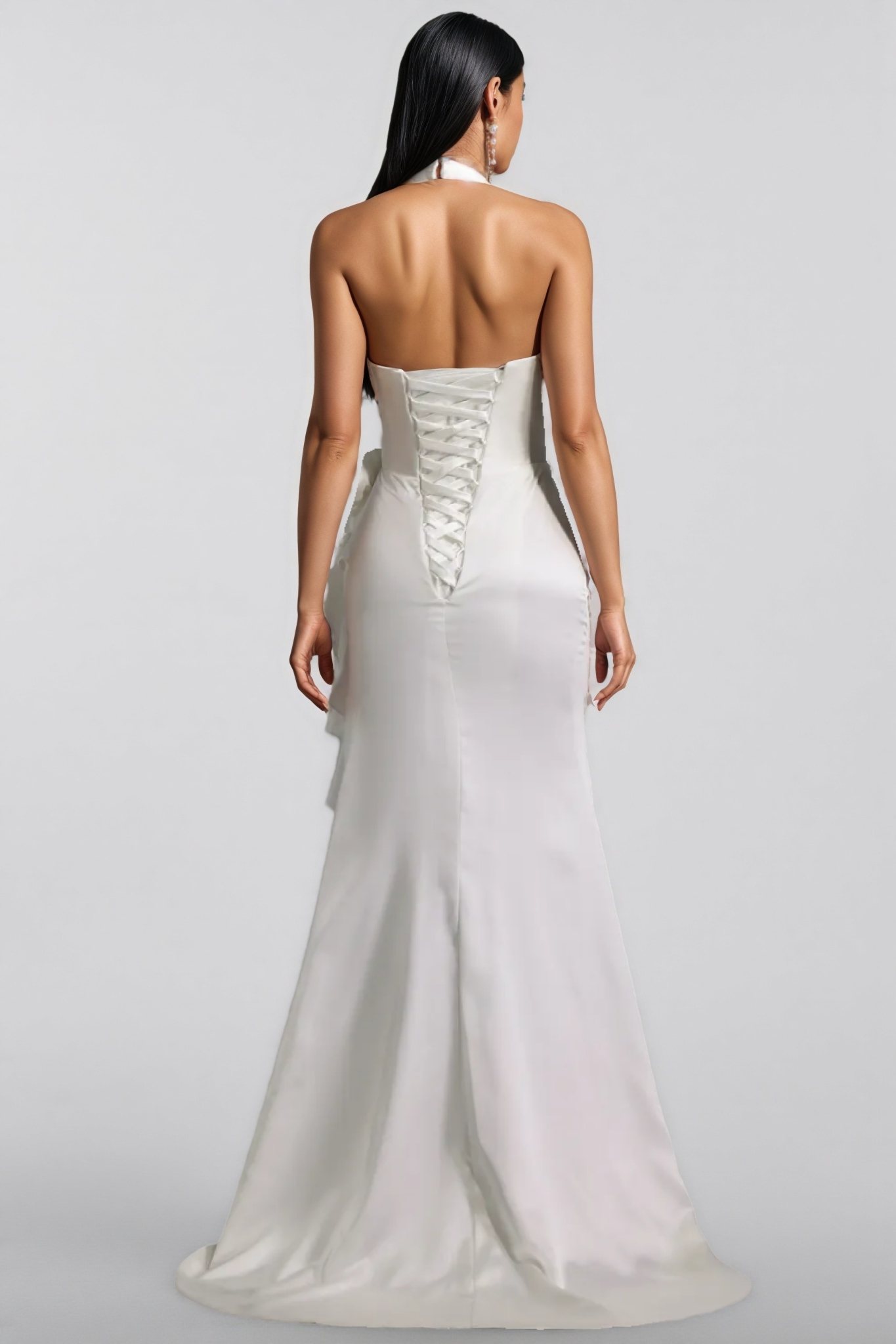 Mirisan Halter V-Neck Flowers Flounce Maxi Dress