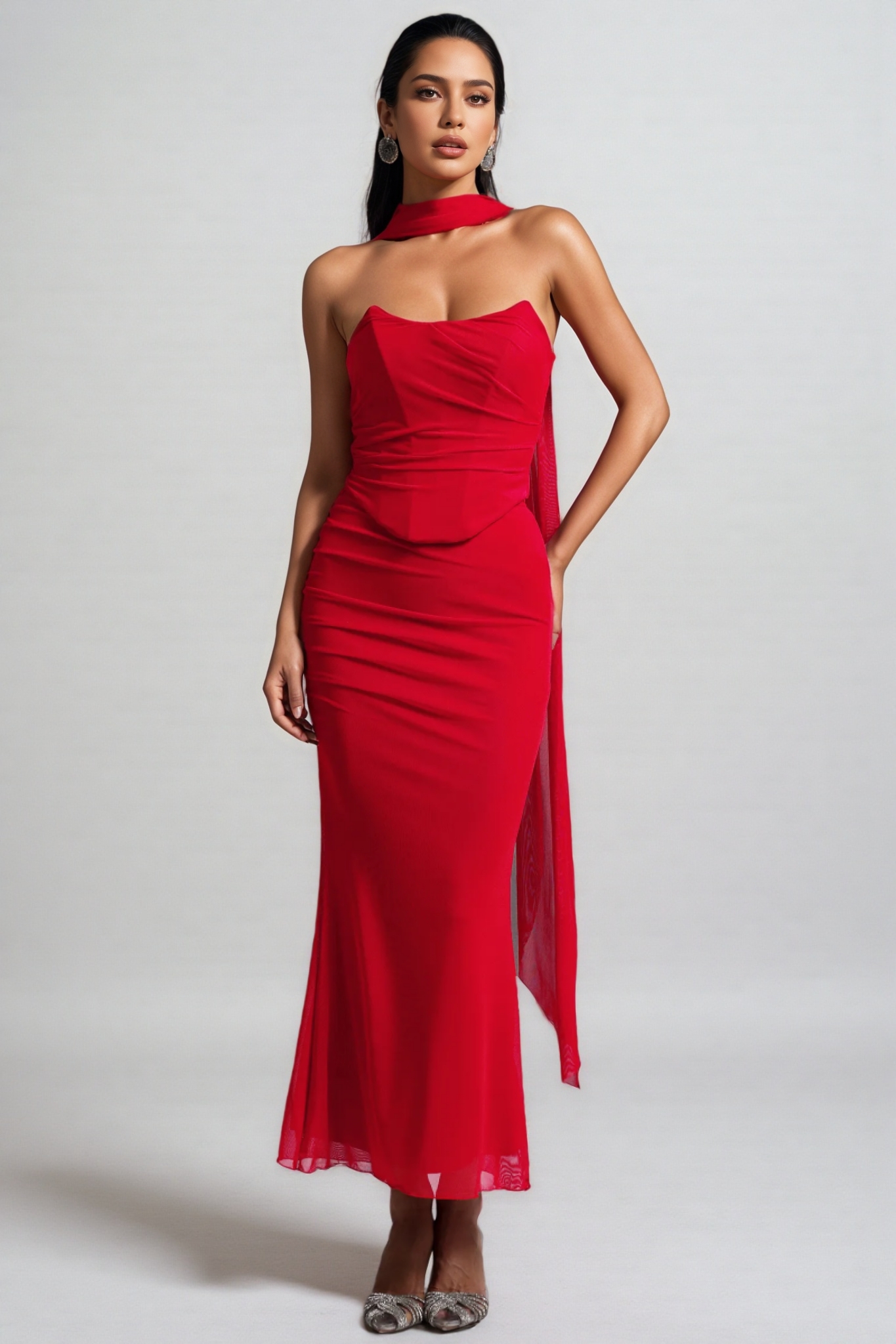 Xlyia Sleeveless Halter Maxi Dress Two-Piece Set