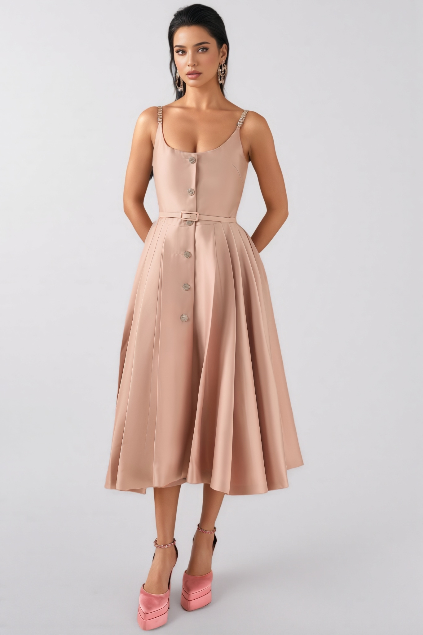 Josia Rhinestone Sleeveless Midi Dress