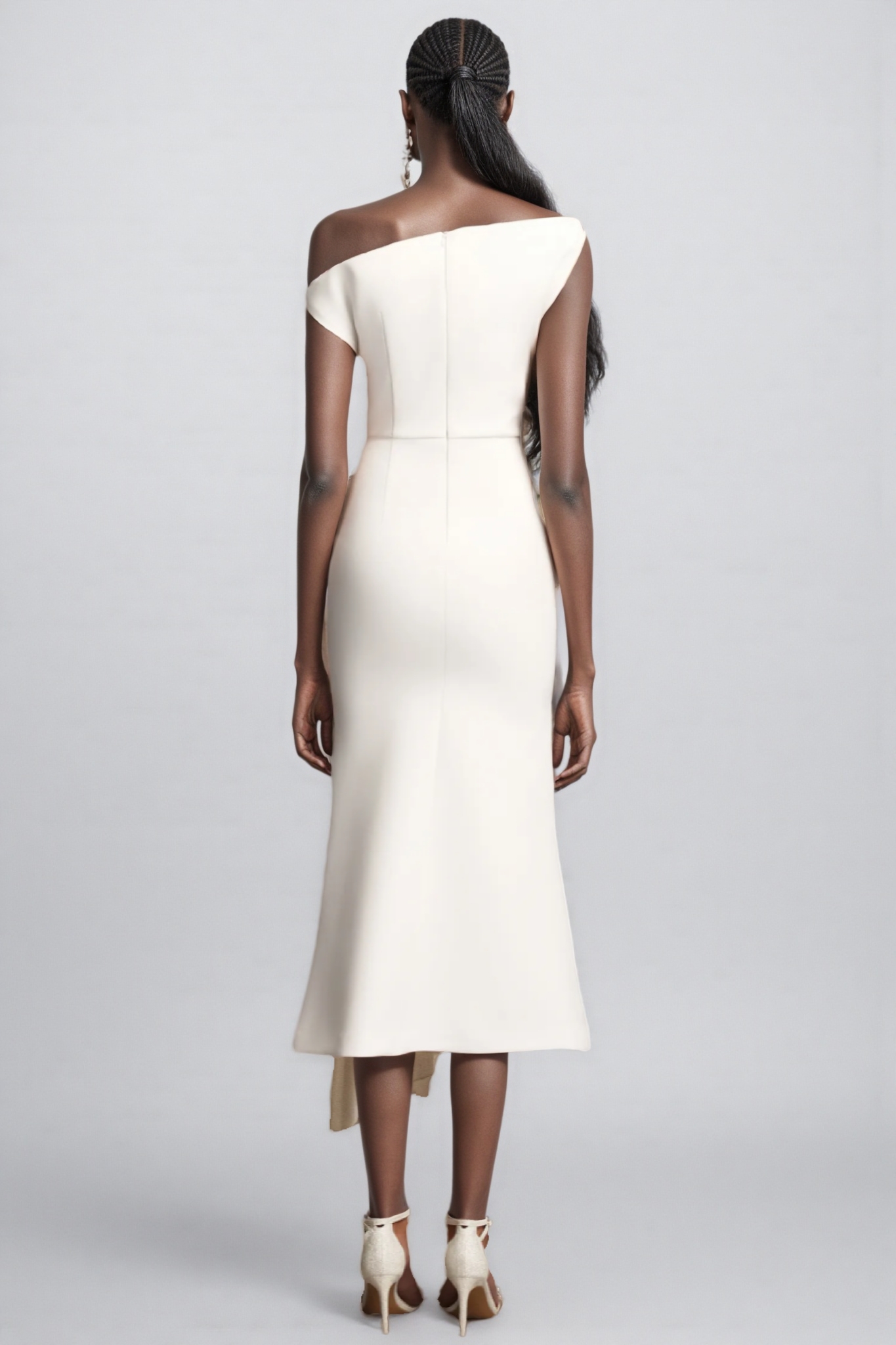 Lyriclt White Ruched One Shoulder Midi Dress