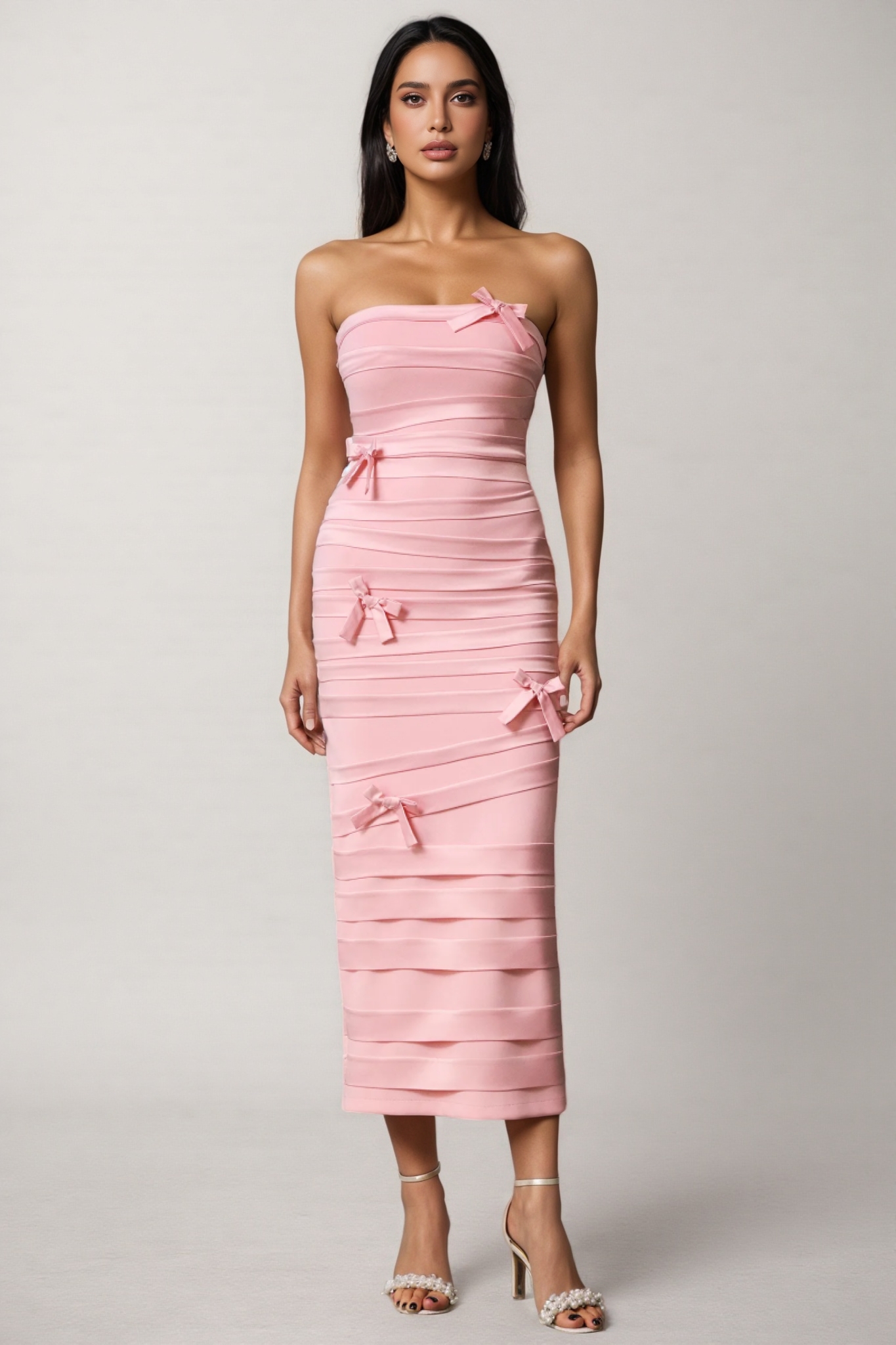 Secyij Sleeveless Bow Wrinkles Midi Dress