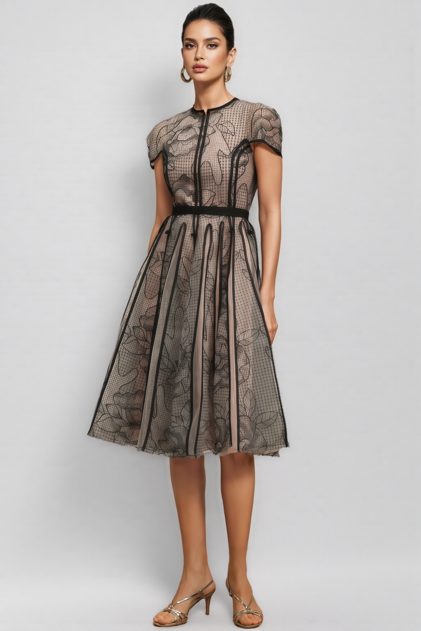 Hermione Short Sleeves Jacquard Midi Dress