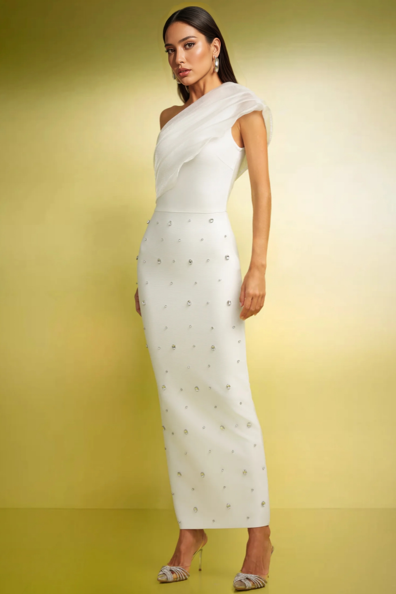 Nesya One Shoulder Diamond Slim Bandage Maxi Dress