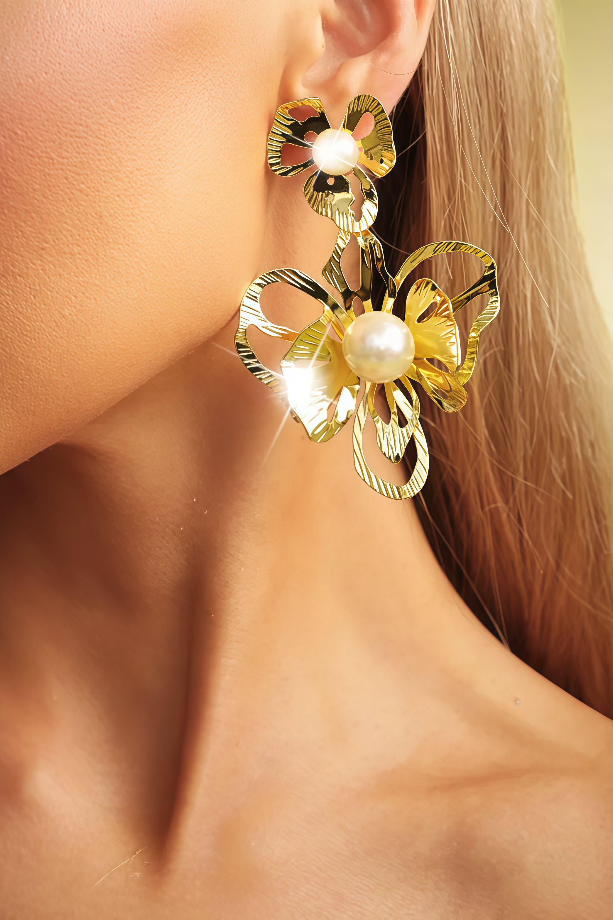 Gryfte HollowedOut Pearl Metal Earrings