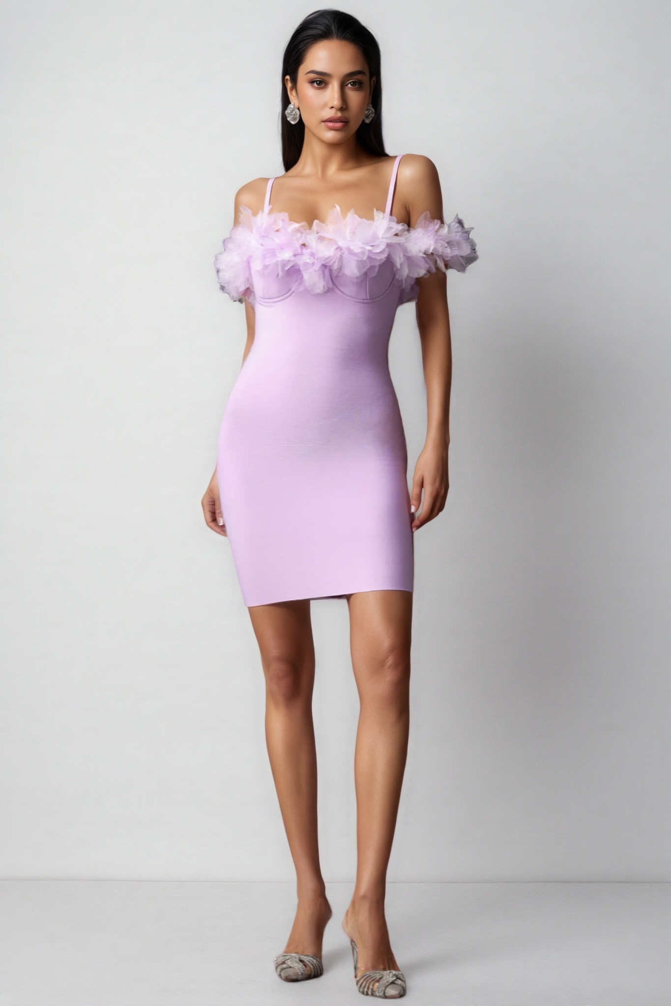 Yoril Sleeveless Flowers Bandage Mini Dress