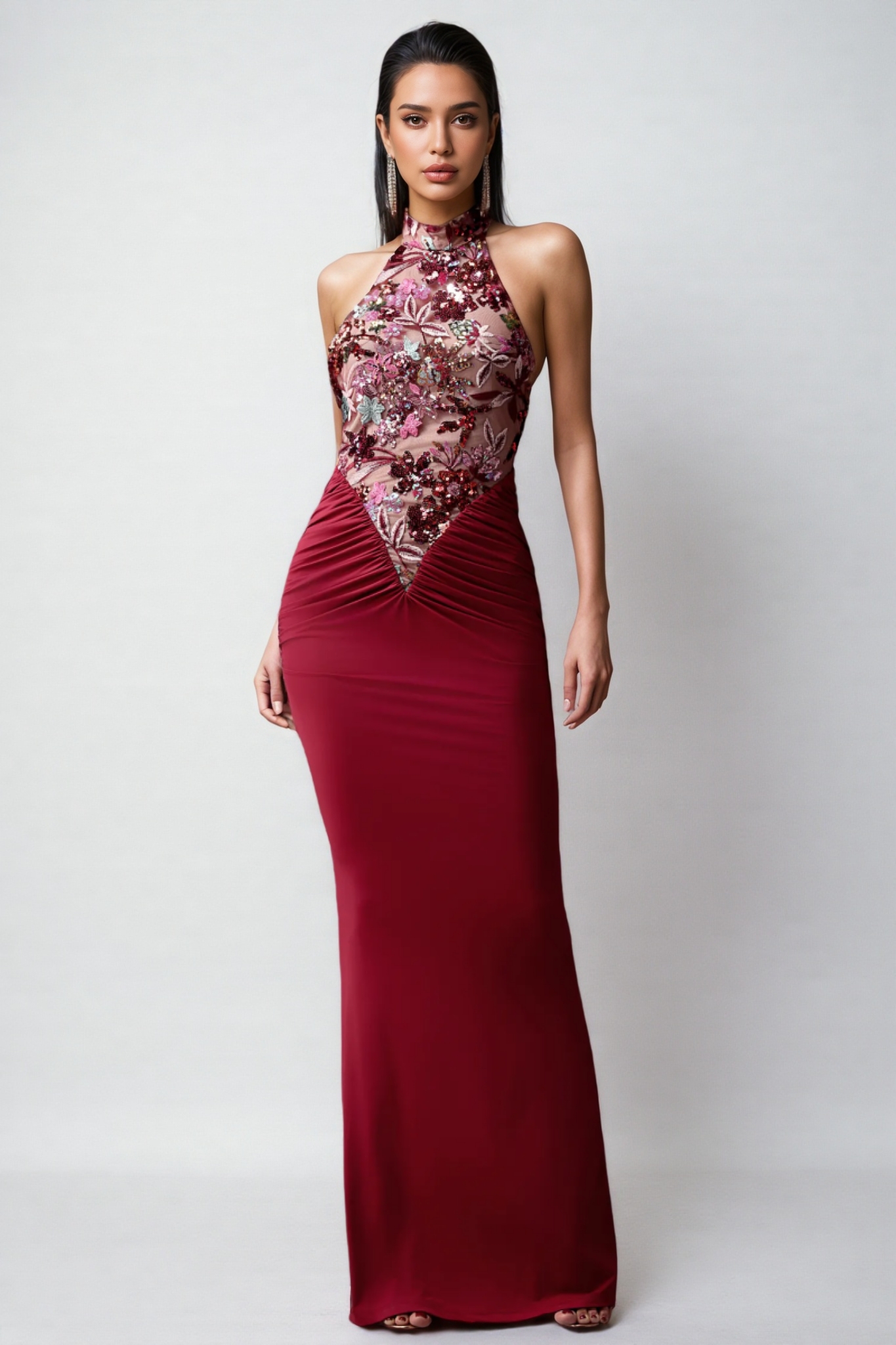 Lorrlf Flowers Sequins Slim Maxi Dress