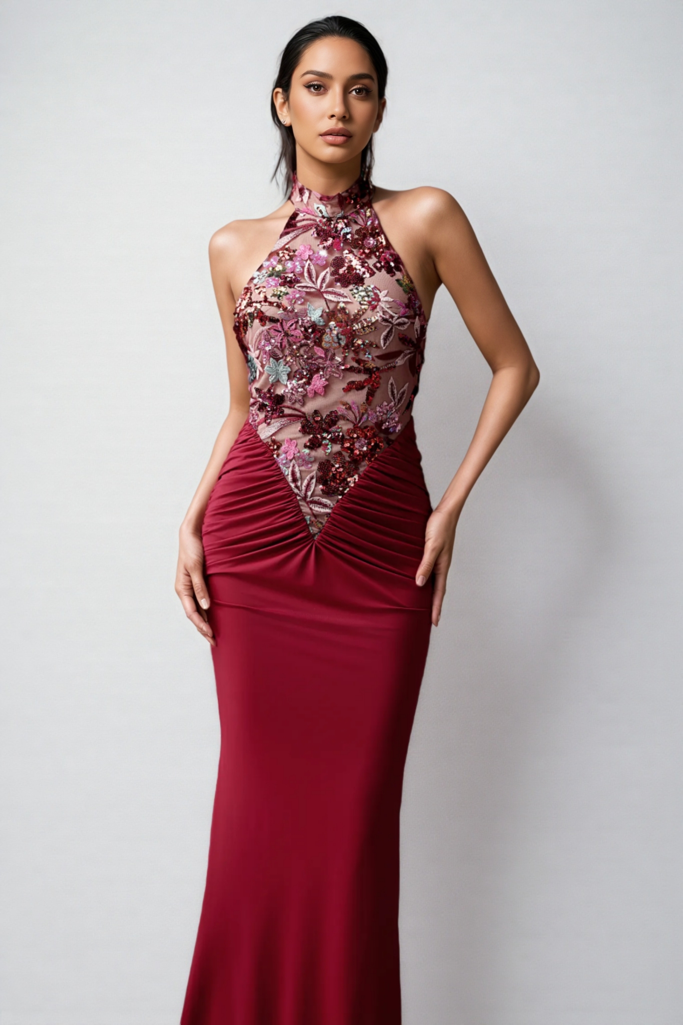 Lorrlf Flowers Sequins Slim Maxi Dress