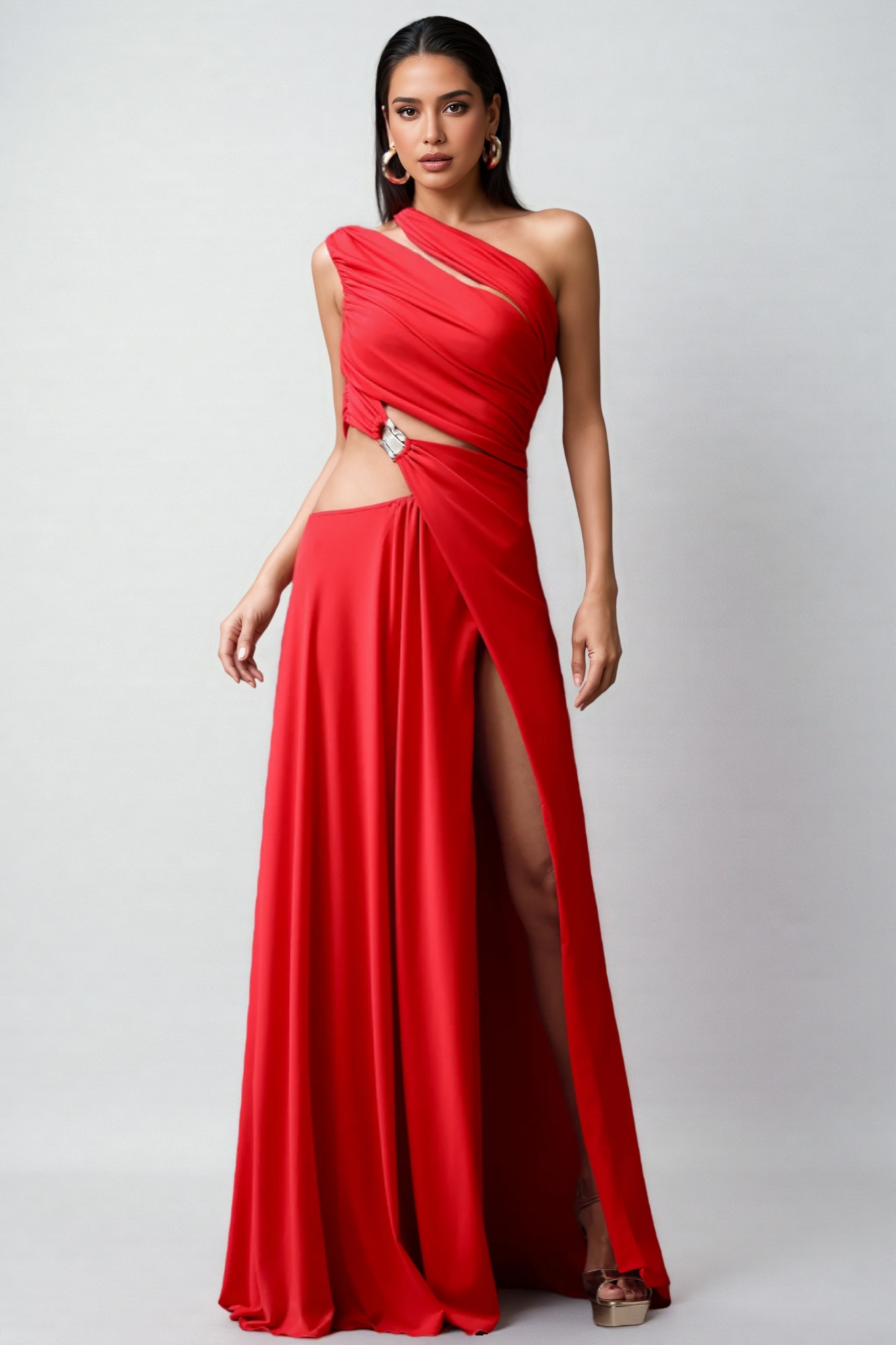 Qexara High Slit Hollowed-out Maxi Dress