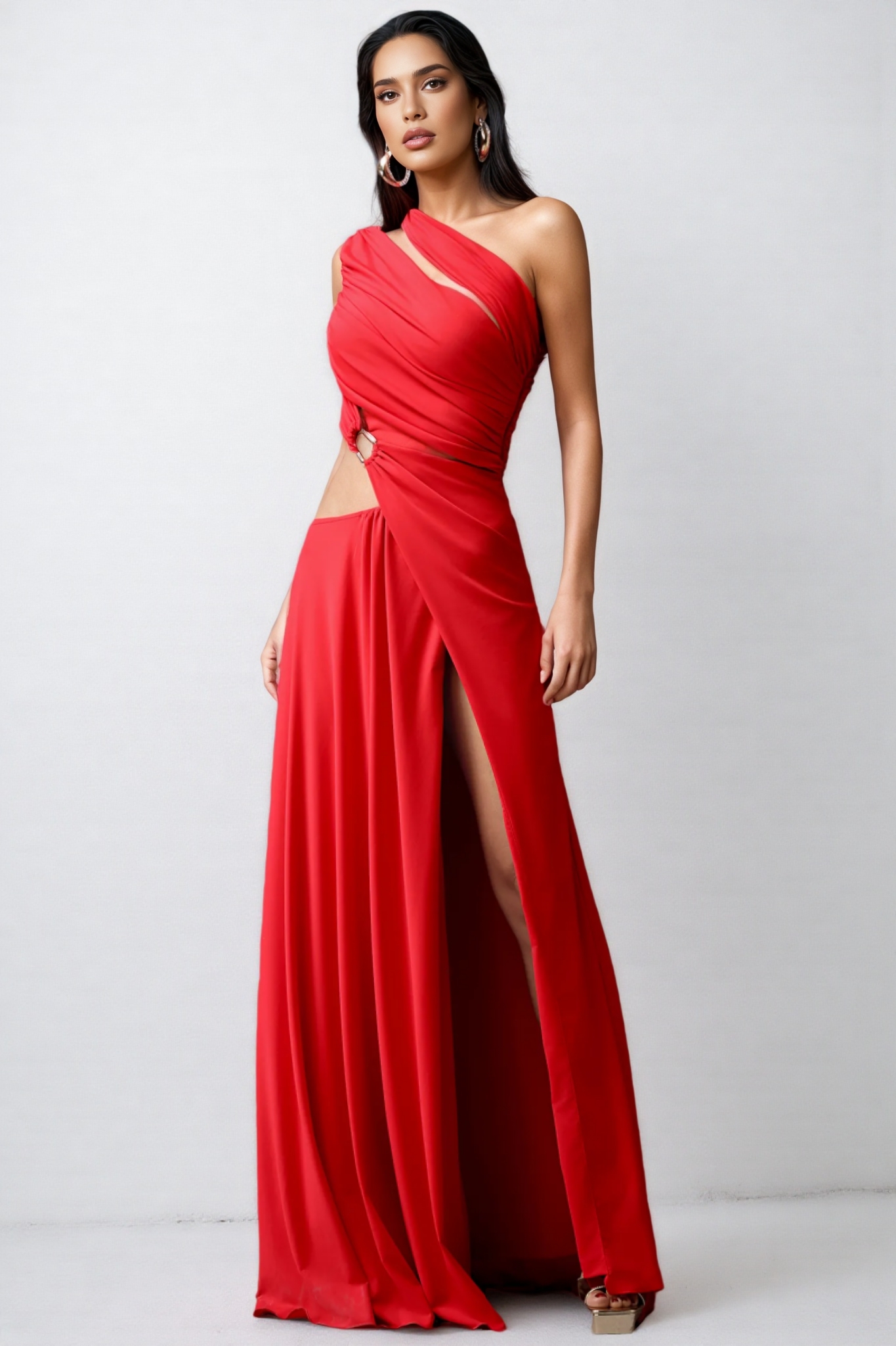 Qexara High Slit Hollowed-out Maxi Dress