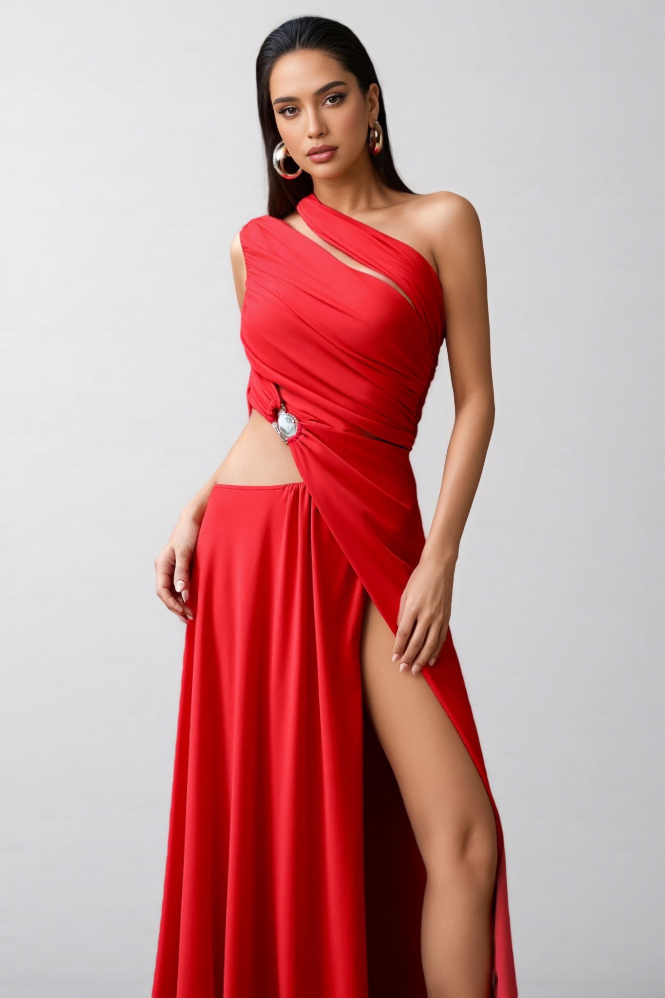 Qexara High Slit Hollowed-out Maxi Dress
