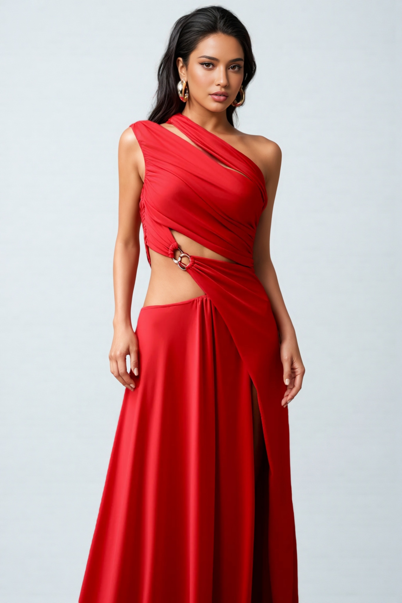 Qexara High Slit Hollowed-out Maxi Dress