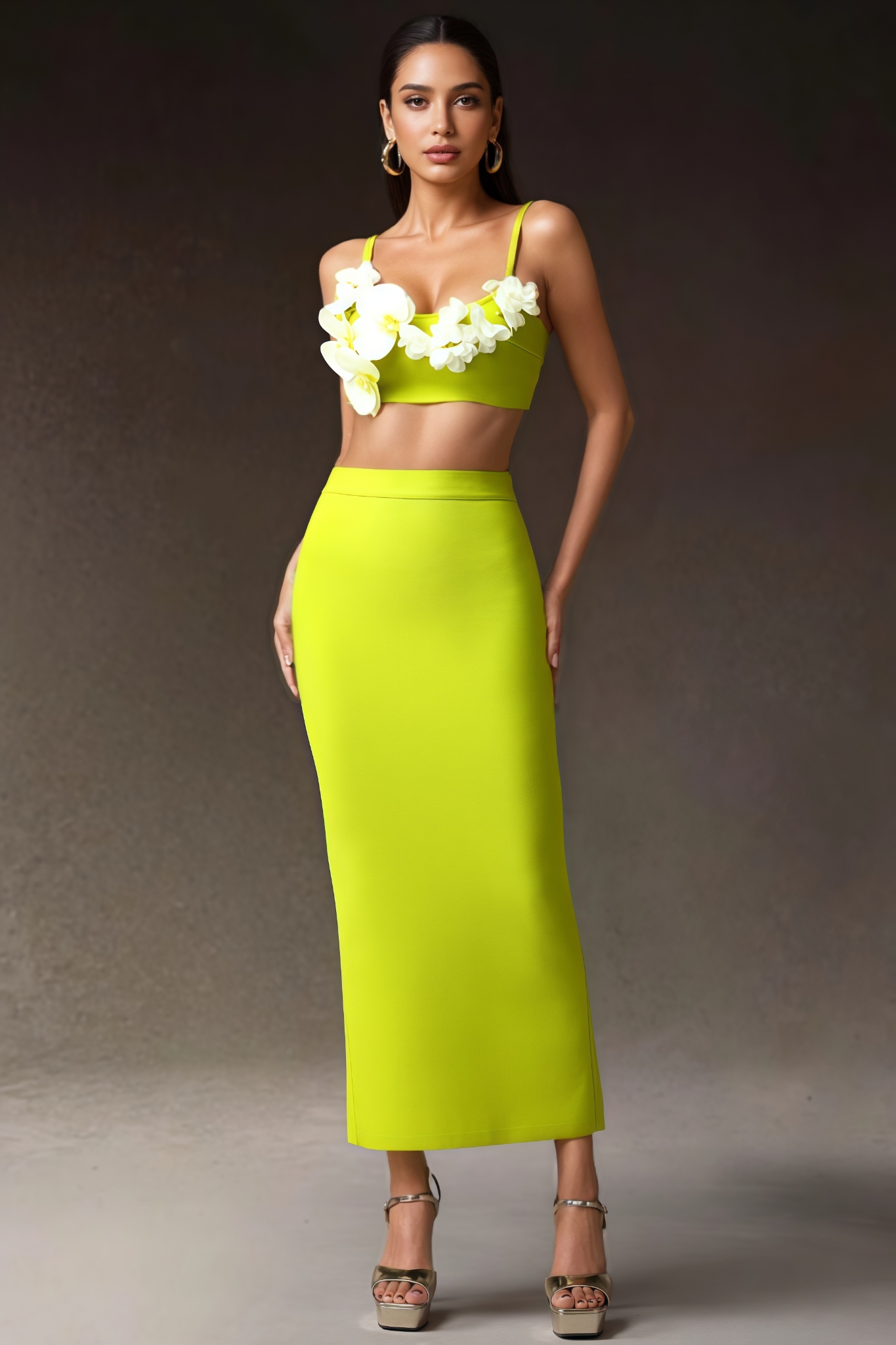 Flowers Slim Bandage Dress Set