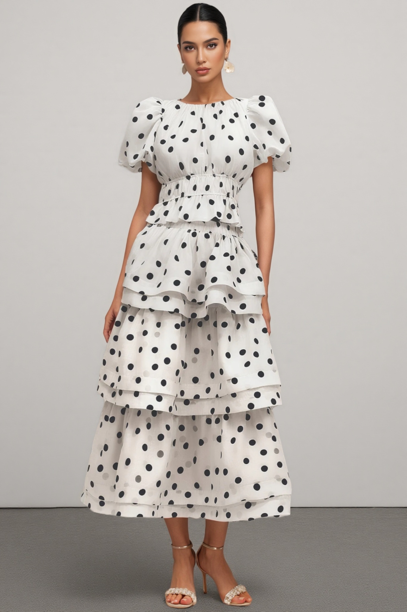 Willa White Puff Sleeves Printed Maxi Dress Set