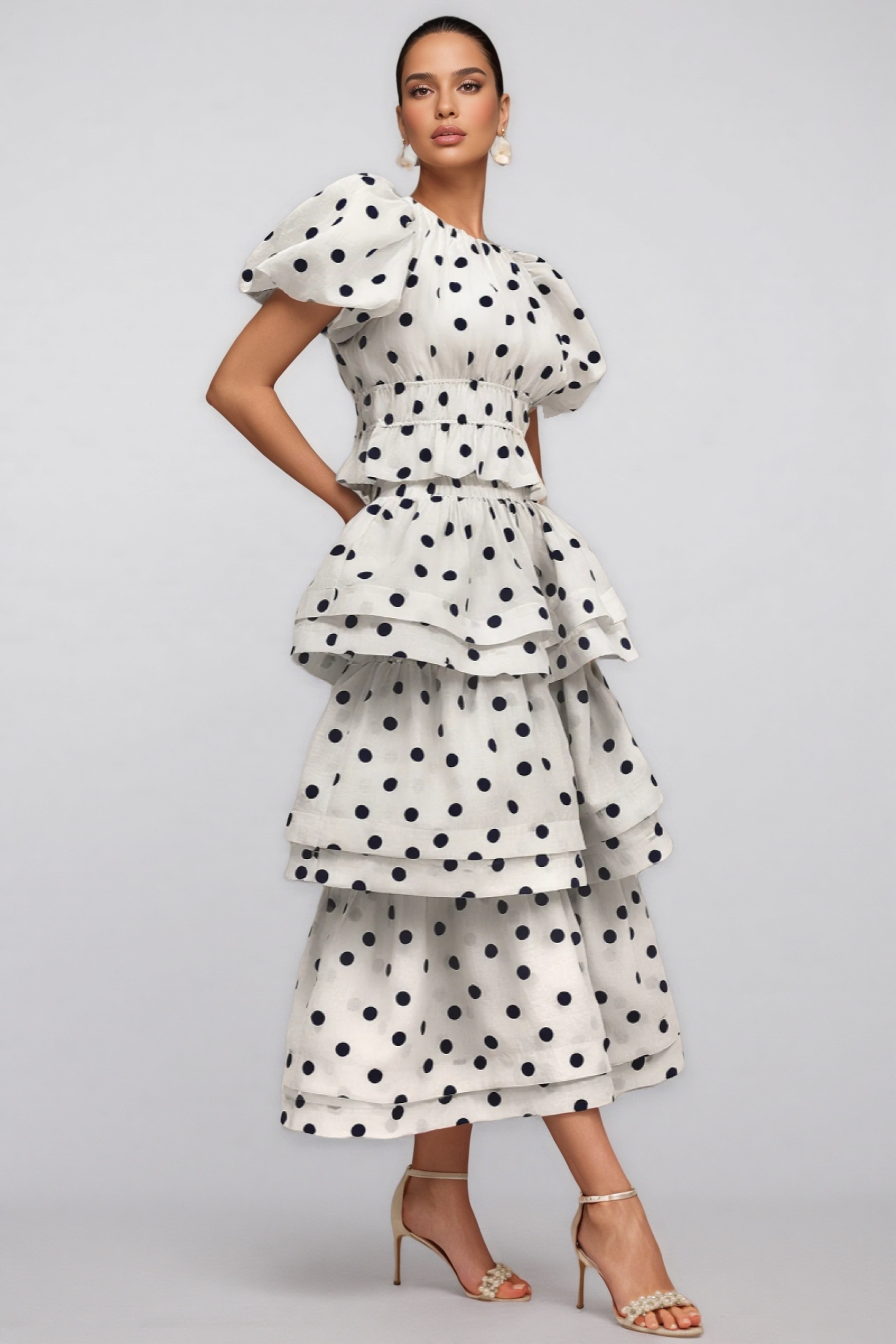 Willa White Puff Sleeves Printed Maxi Dress Set