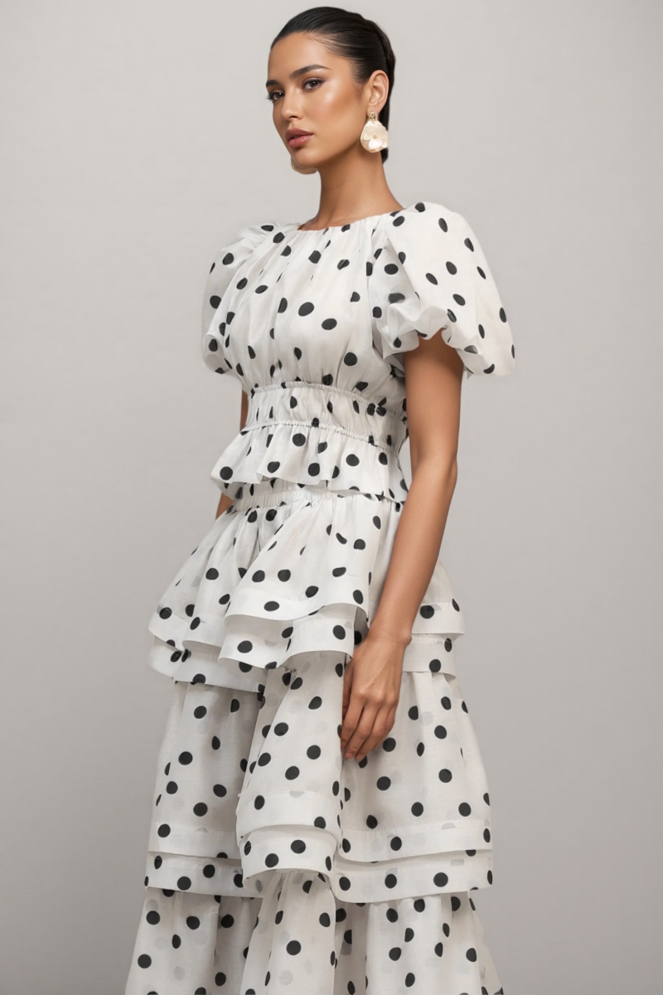 Willa White Puff Sleeves Printed Maxi Dress Set