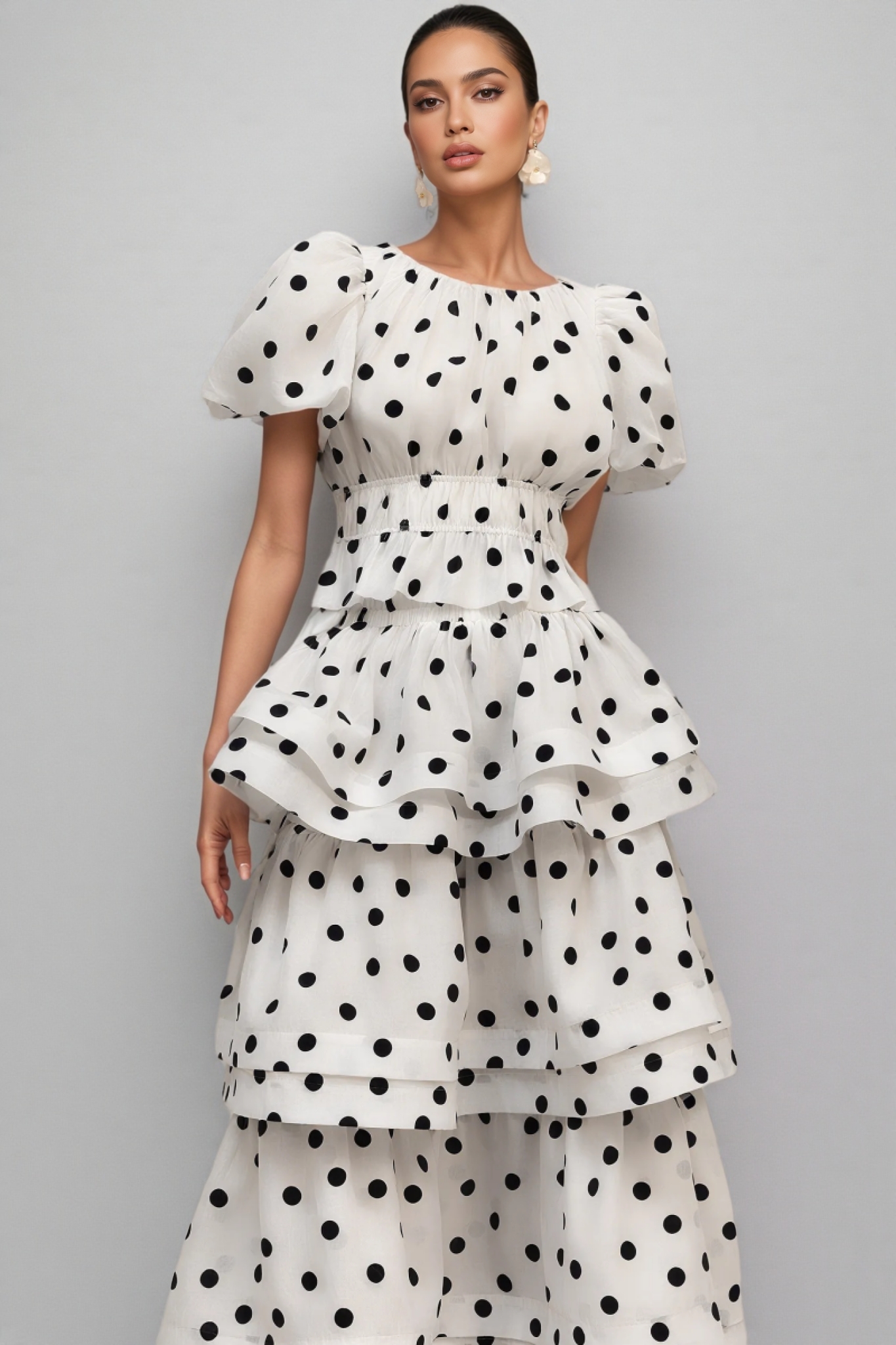 Willa White Puff Sleeves Printed Maxi Dress Set