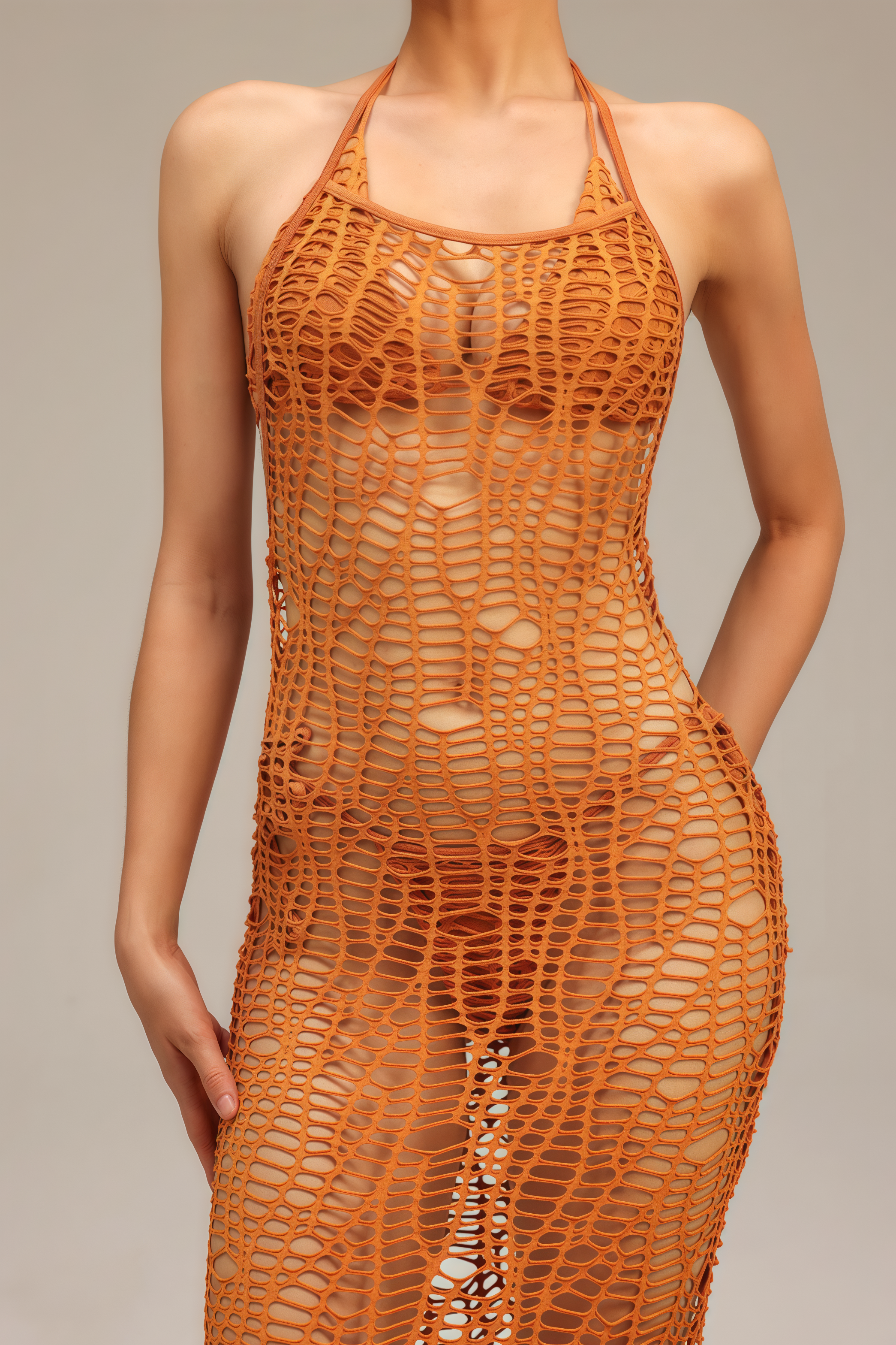 Zimino Orange Cutout Bikini Three Piece Set