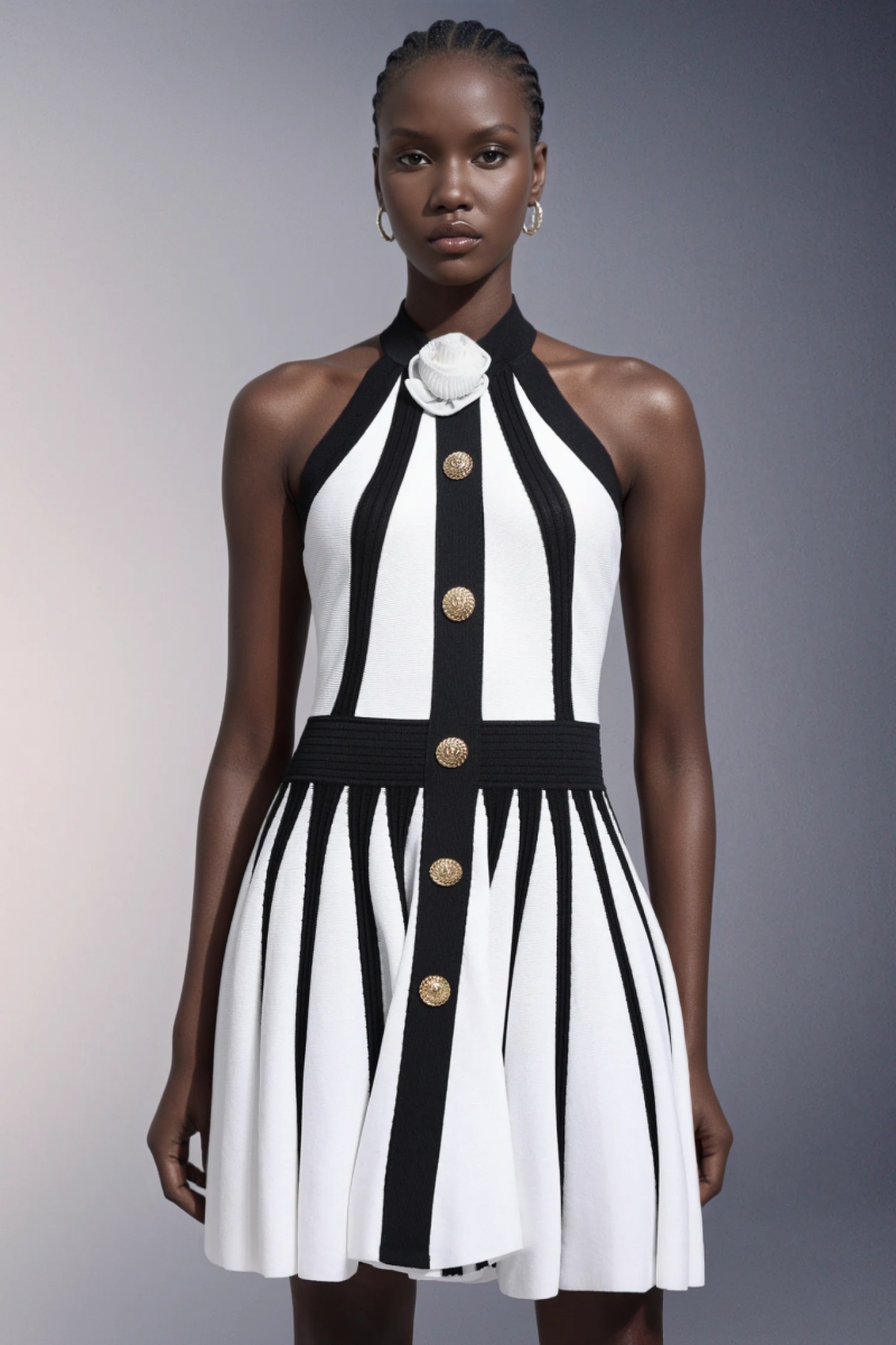 Yairf Flower Halter Stripes Mini Dress