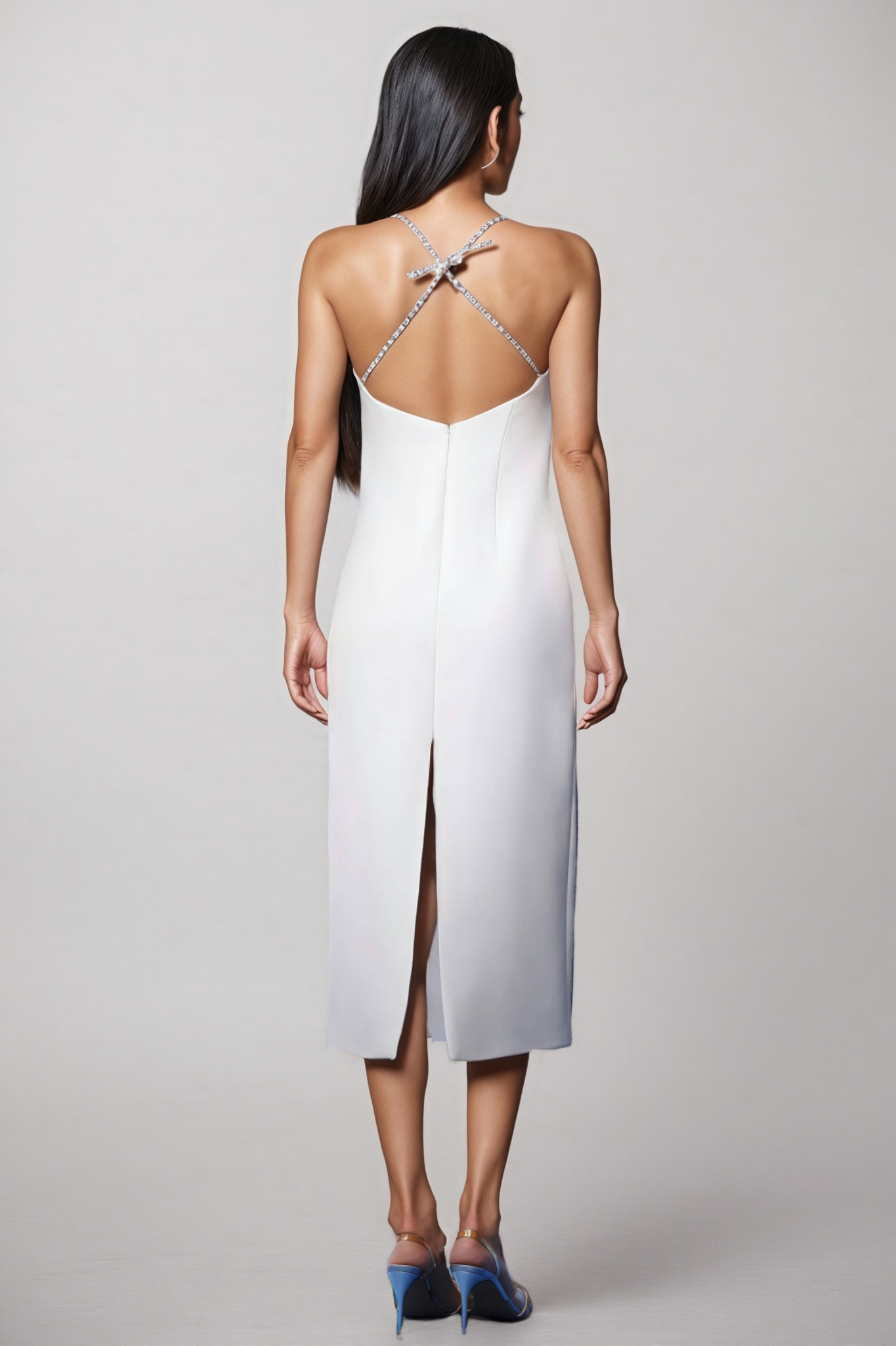 Nymert Deep-V Sleeveless Diamond Backless Midi Dress