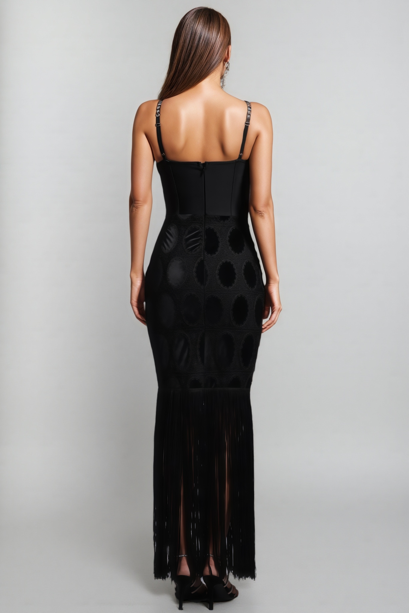 Jorvilp lace Sleeveless Tassels Diamond Maxi Dress