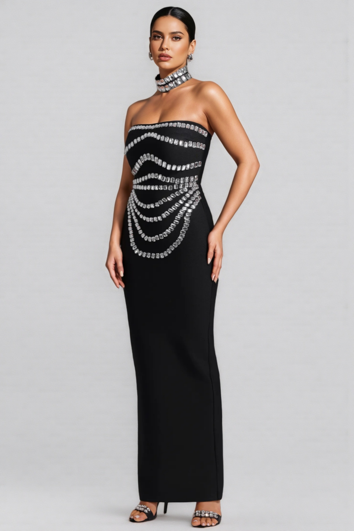 Ereen Sleeveless Diamond Bandage Maxi Dress