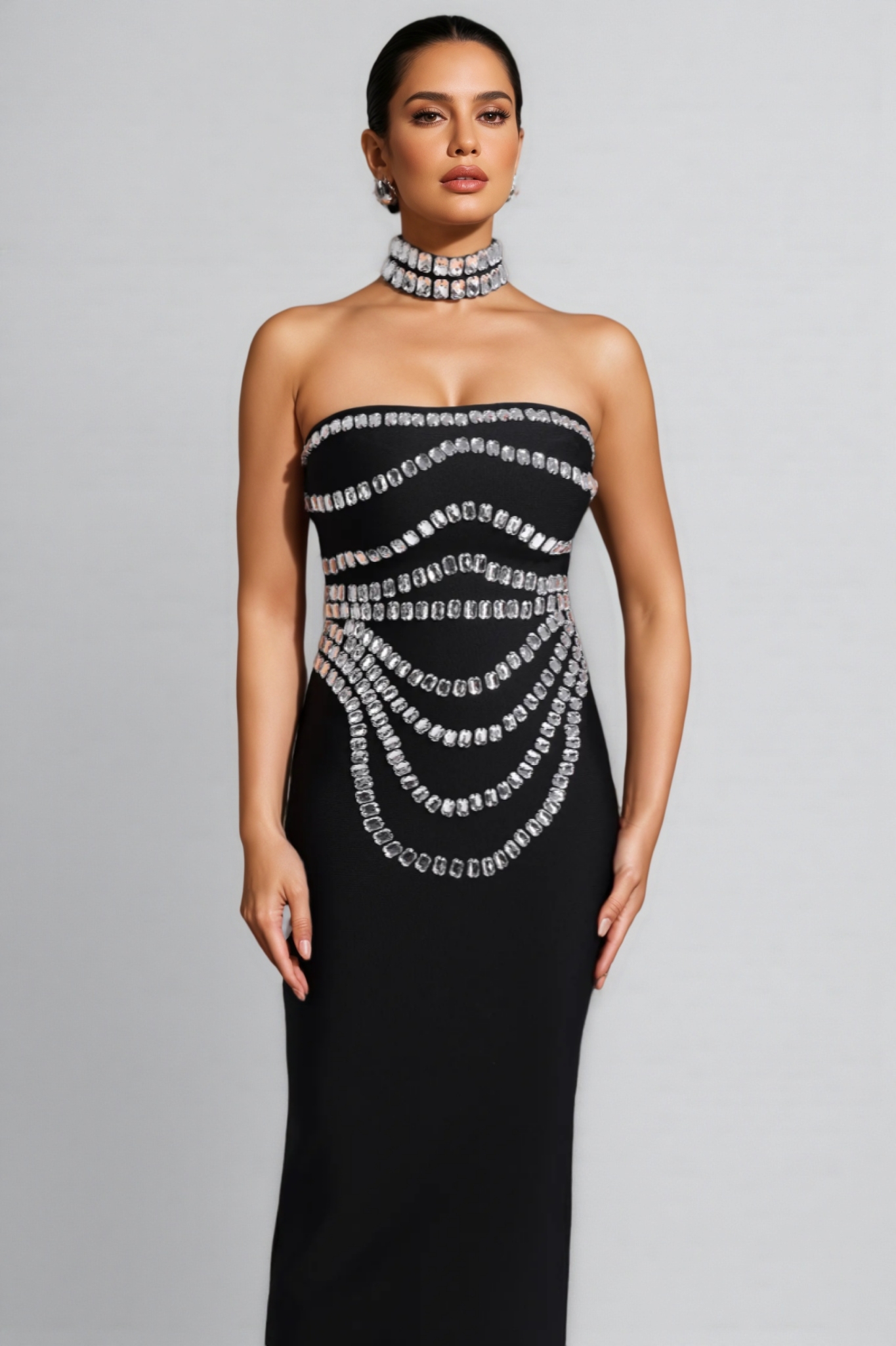 Ereen Sleeveless Diamond Bandage Maxi Dress