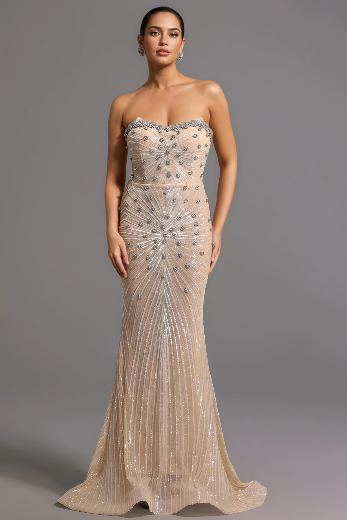 Perilty Strapless Diamond Sequins Maxi Dress